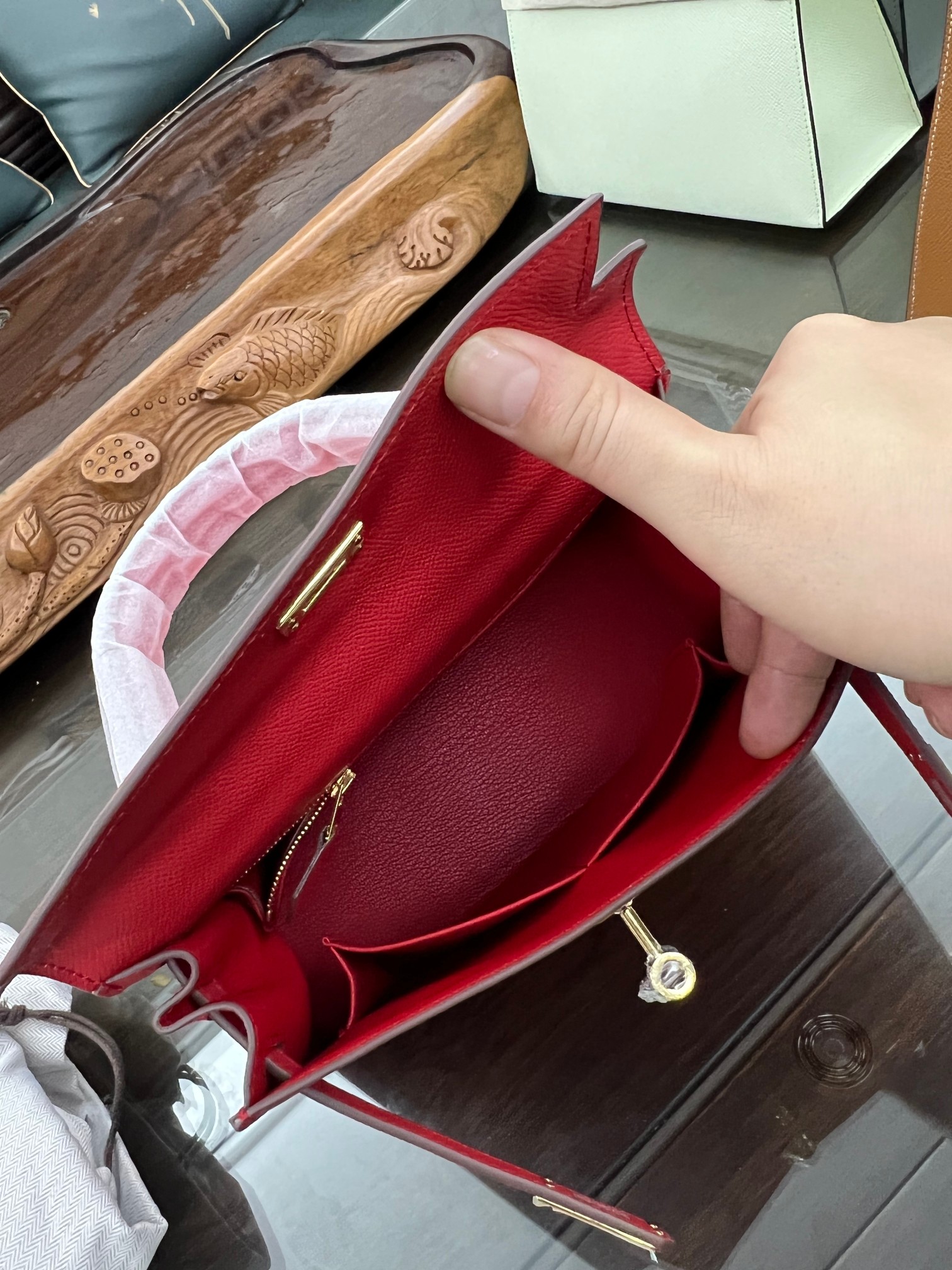 Handmade Hermes 25cm 28cm Epsom Leather Red with Gold and Silver Hardware