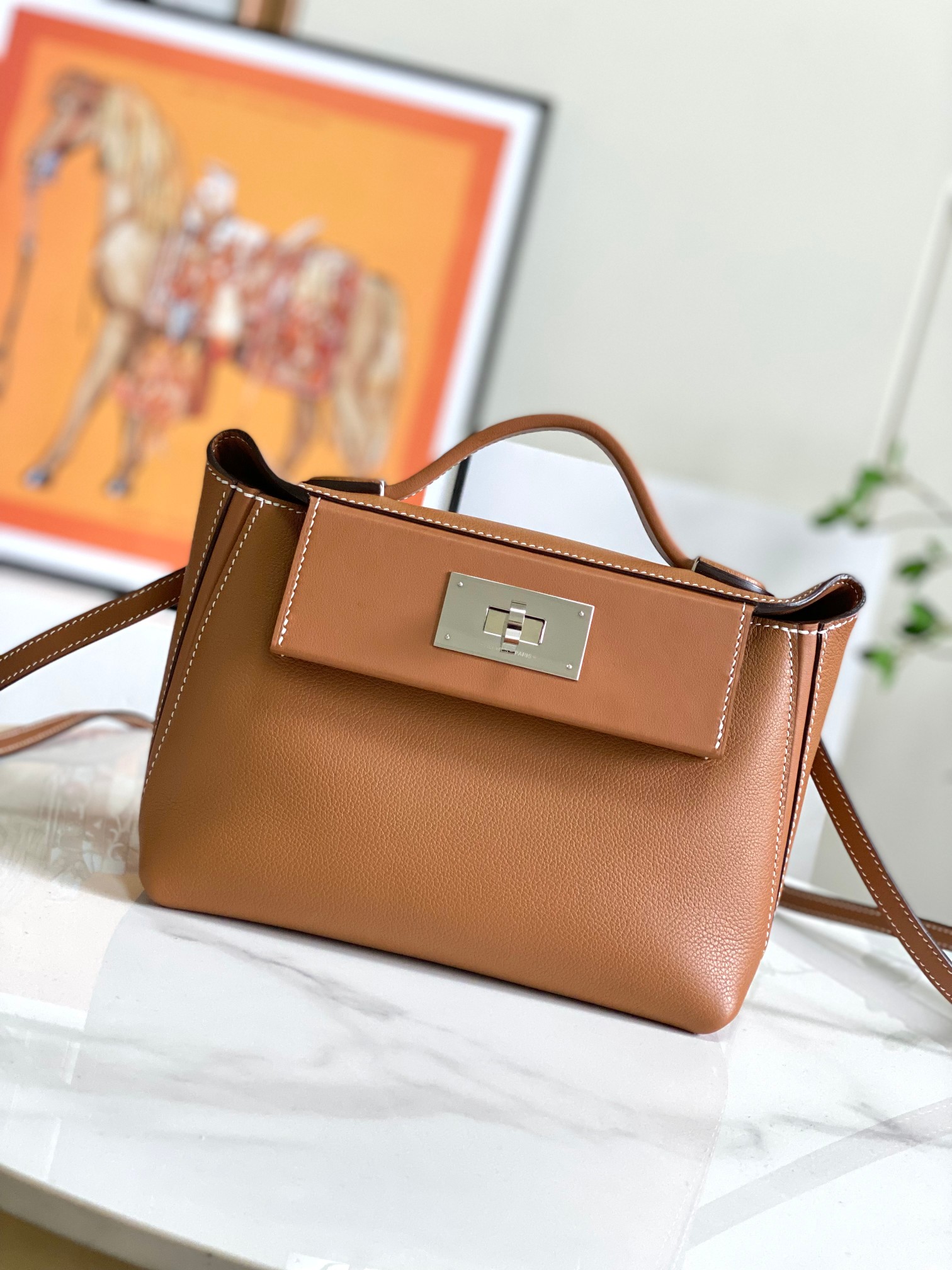 Hermes 24-24 Mini Bag Evercolor Brown with Silver