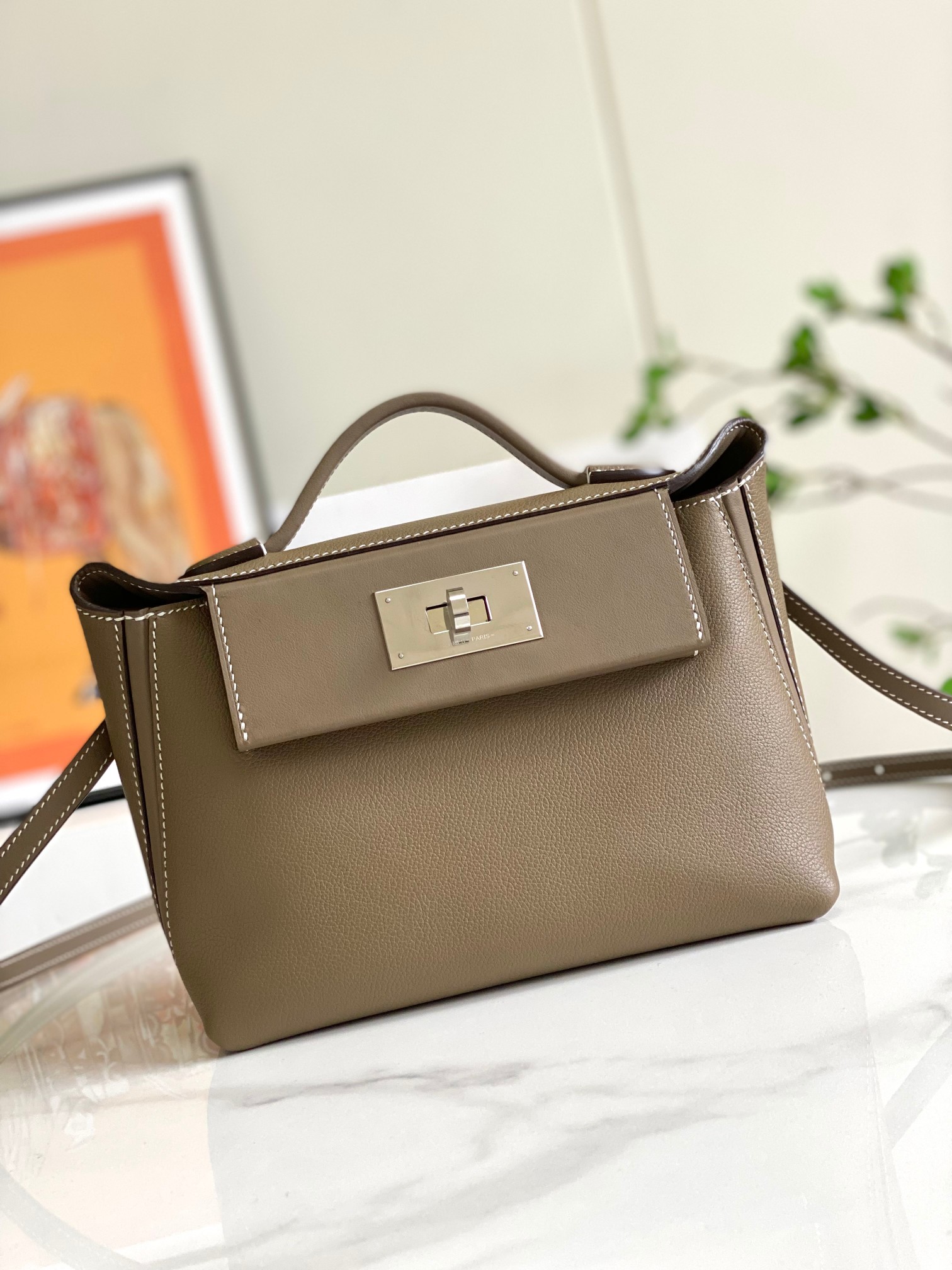 Hermes 24-24 Mini Bag Evercolor Elephant Gray with Silver