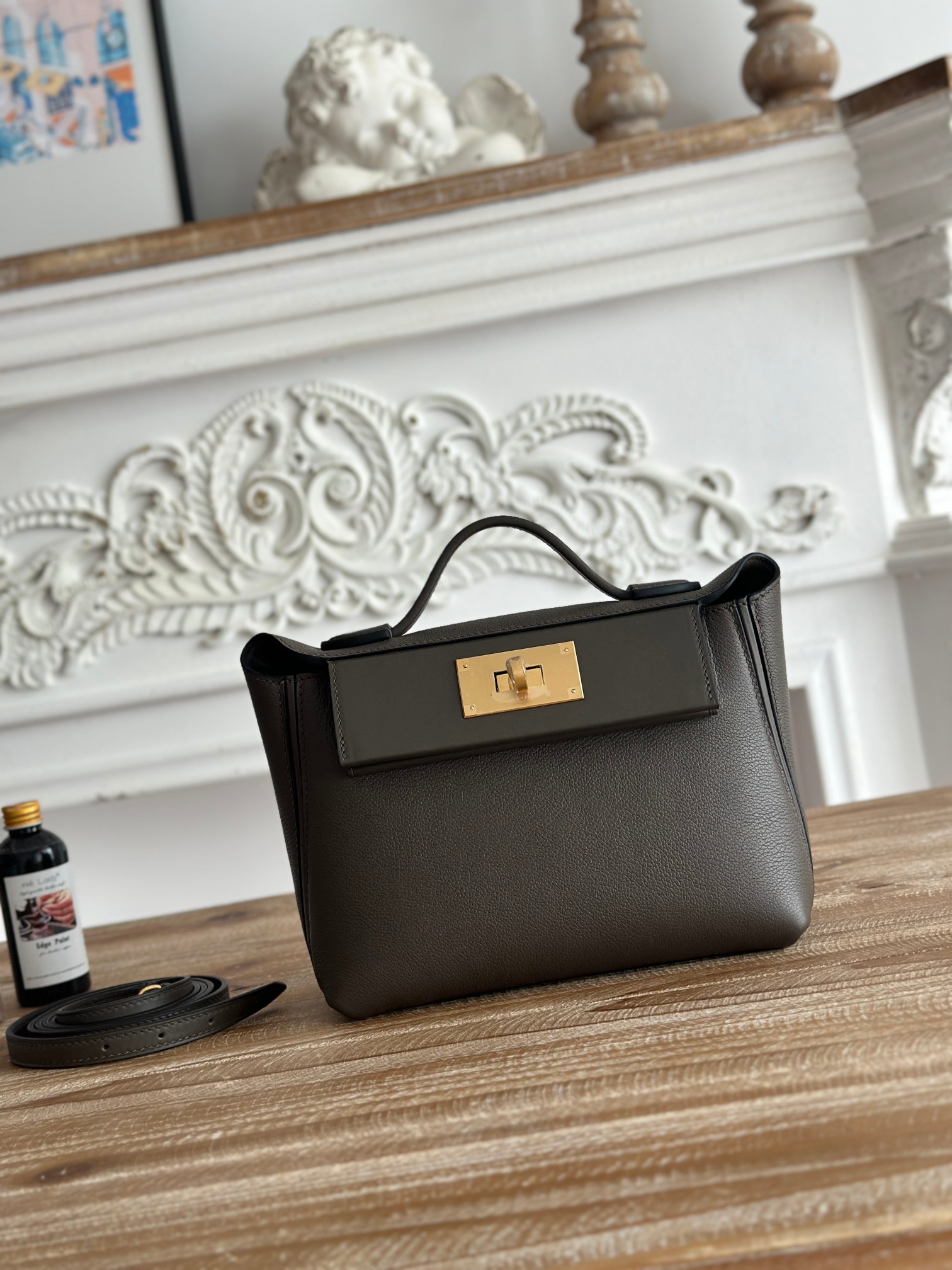 Hermes 24-24 Mini Bag Evercolor Pewter Gray with Gold