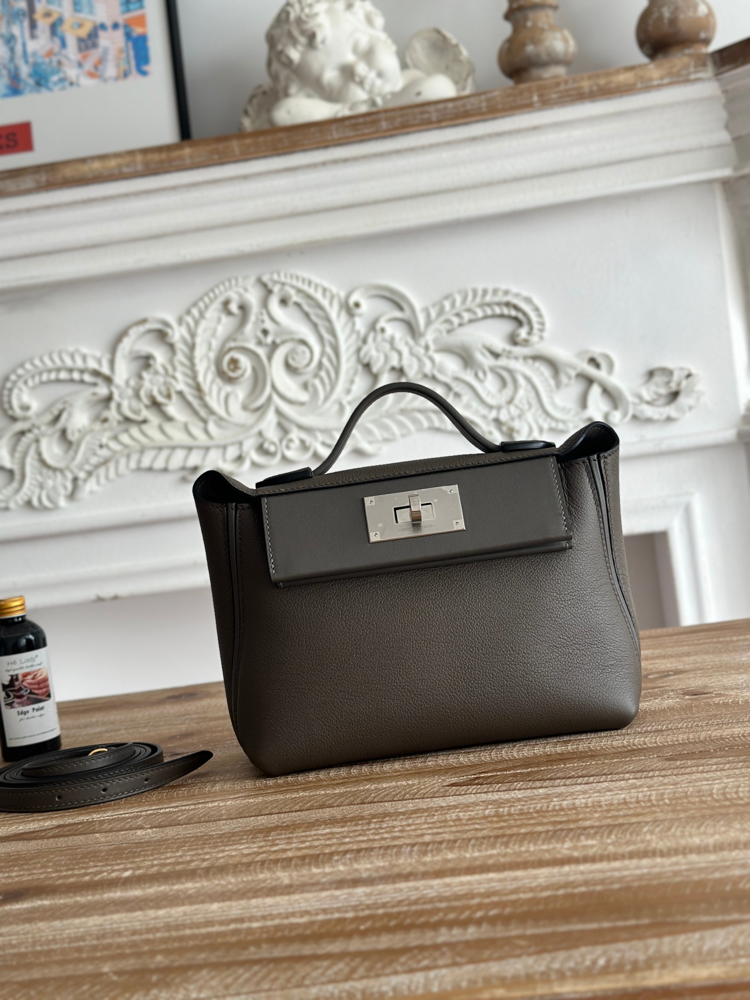 Hermes 24-24 Mini Bag Evercolor Pewter Gray with Silver