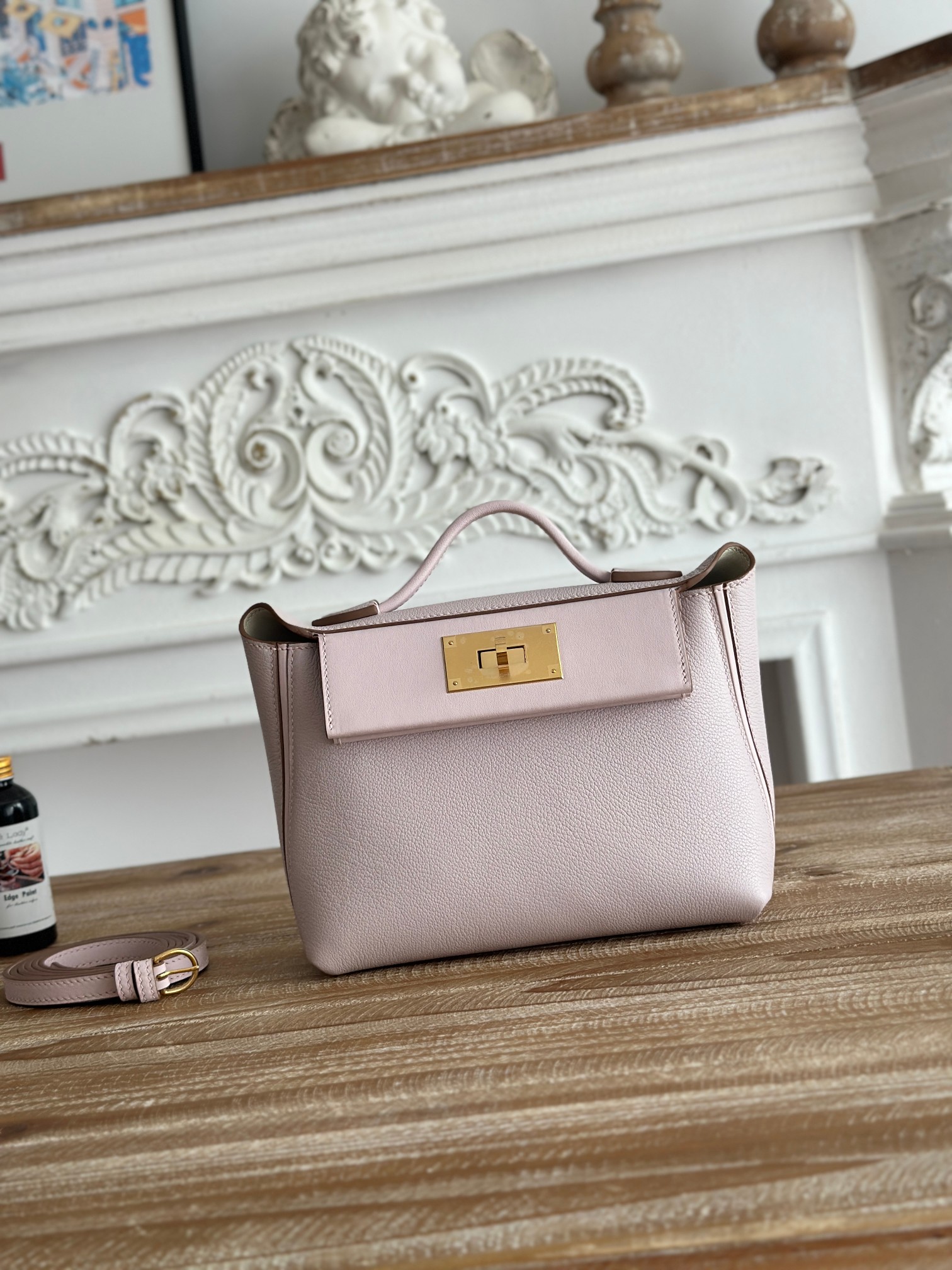 Hermes 24-24 Mini Bag Evercolor Pink with Gold