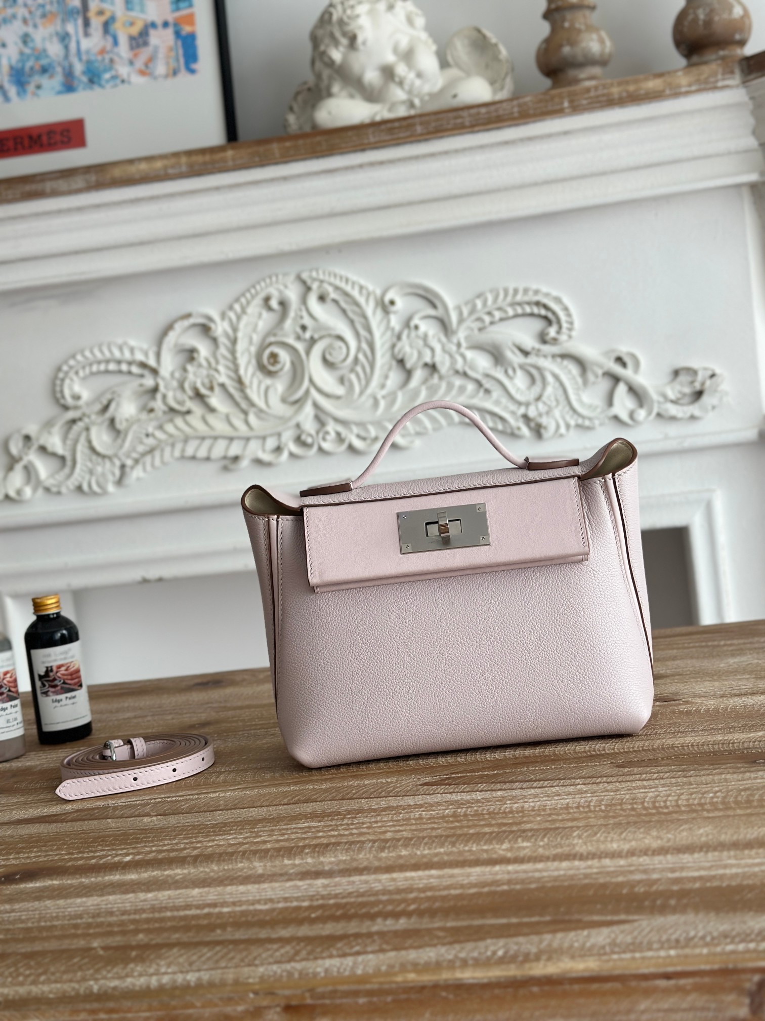 Hermes 24-24 Mini Bag Evercolor Pink with Silver