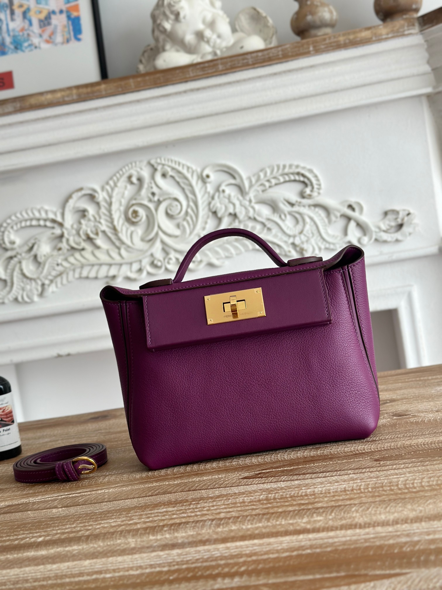 Hermes 24-24 Mini Bag Evercolor Purple with Gold