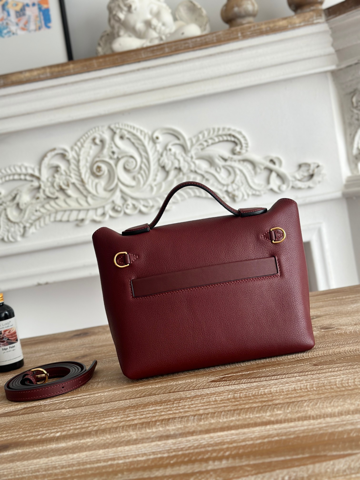 Hermes 24-24 Mini Bag Evercolor Wine Red with Gold