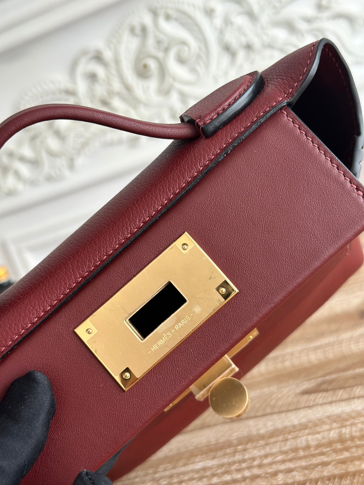 Hermes 24-24 Mini Bag Evercolor Wine Red with Gold