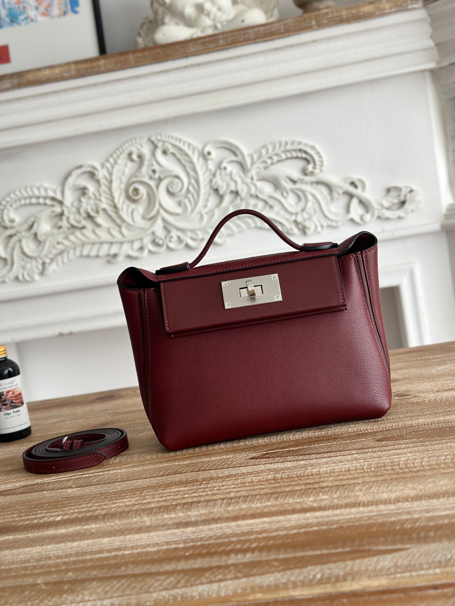 Hermes 24-24 Mini Bag Evercolor Wine Red with Silver