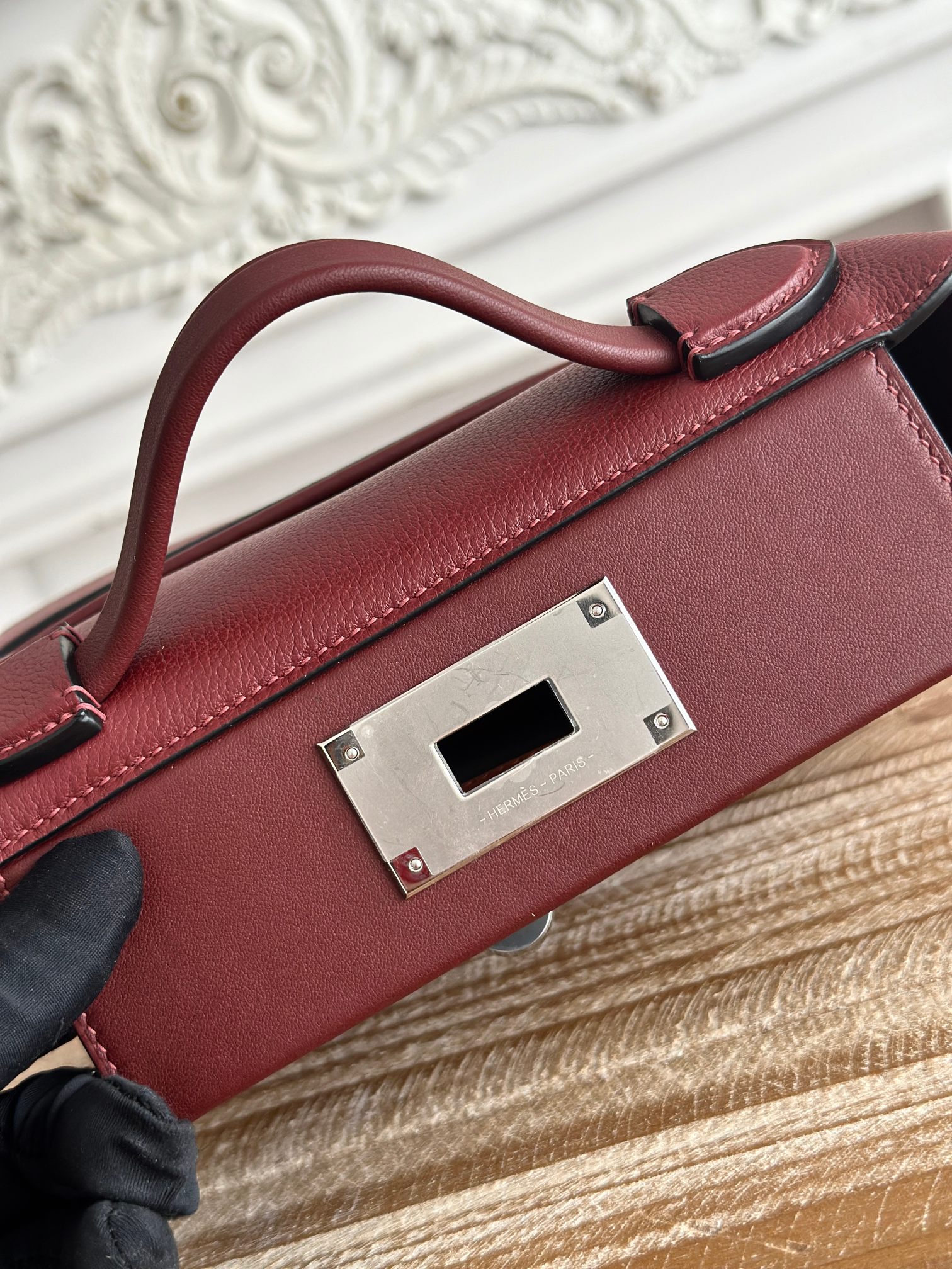 Hermes 24-24 Mini Bag Evercolor Wine Red with Silver