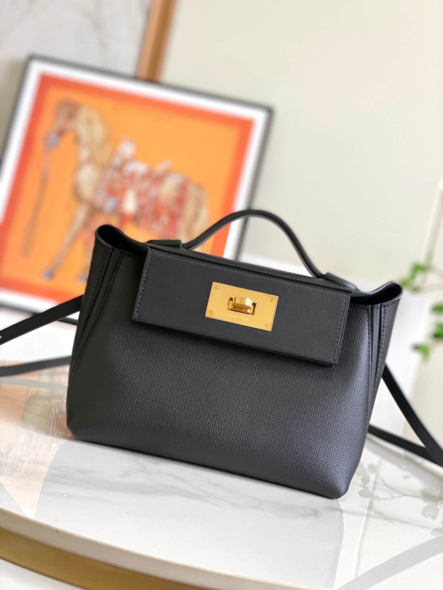 Hermes 24-24 Mini Bag Gold Evercolor Black