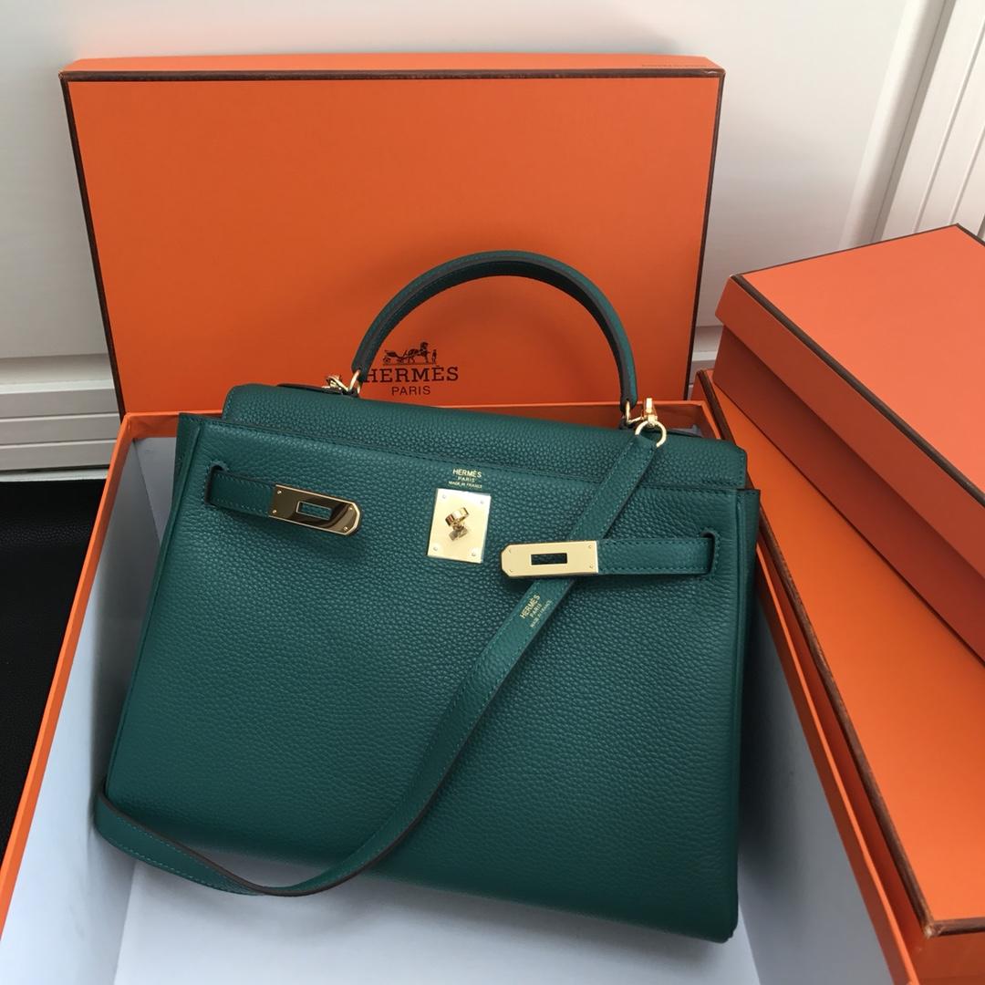 Hermes 25cm Kelly Bag Togo Leather Handbag Aqua Green