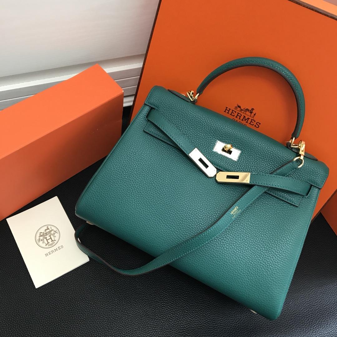 Hermes 25cm Kelly Bag Togo Leather Handbag Aqua Green