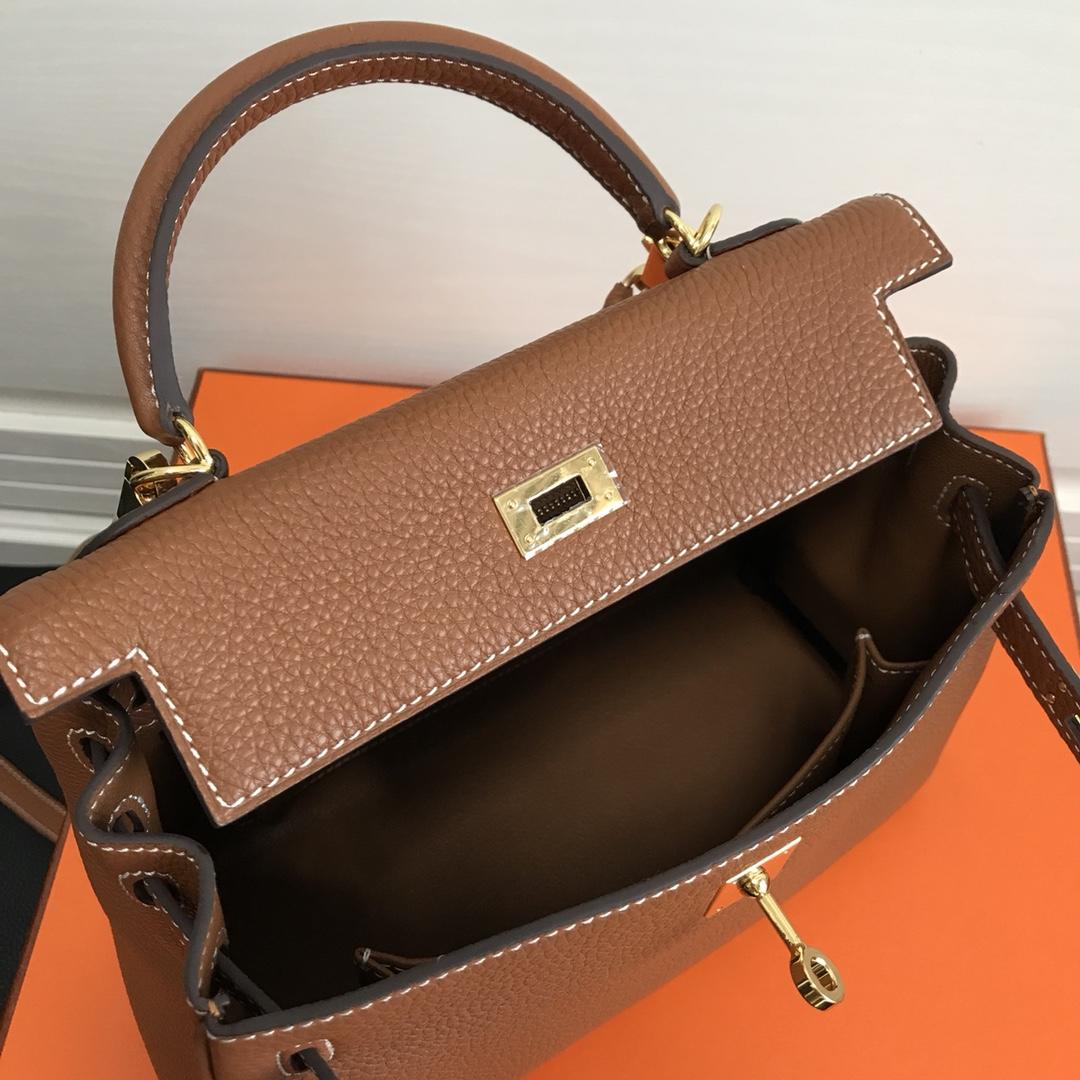 Hermes 25cm Kelly Bag Togo Leather Handbag Coffee
