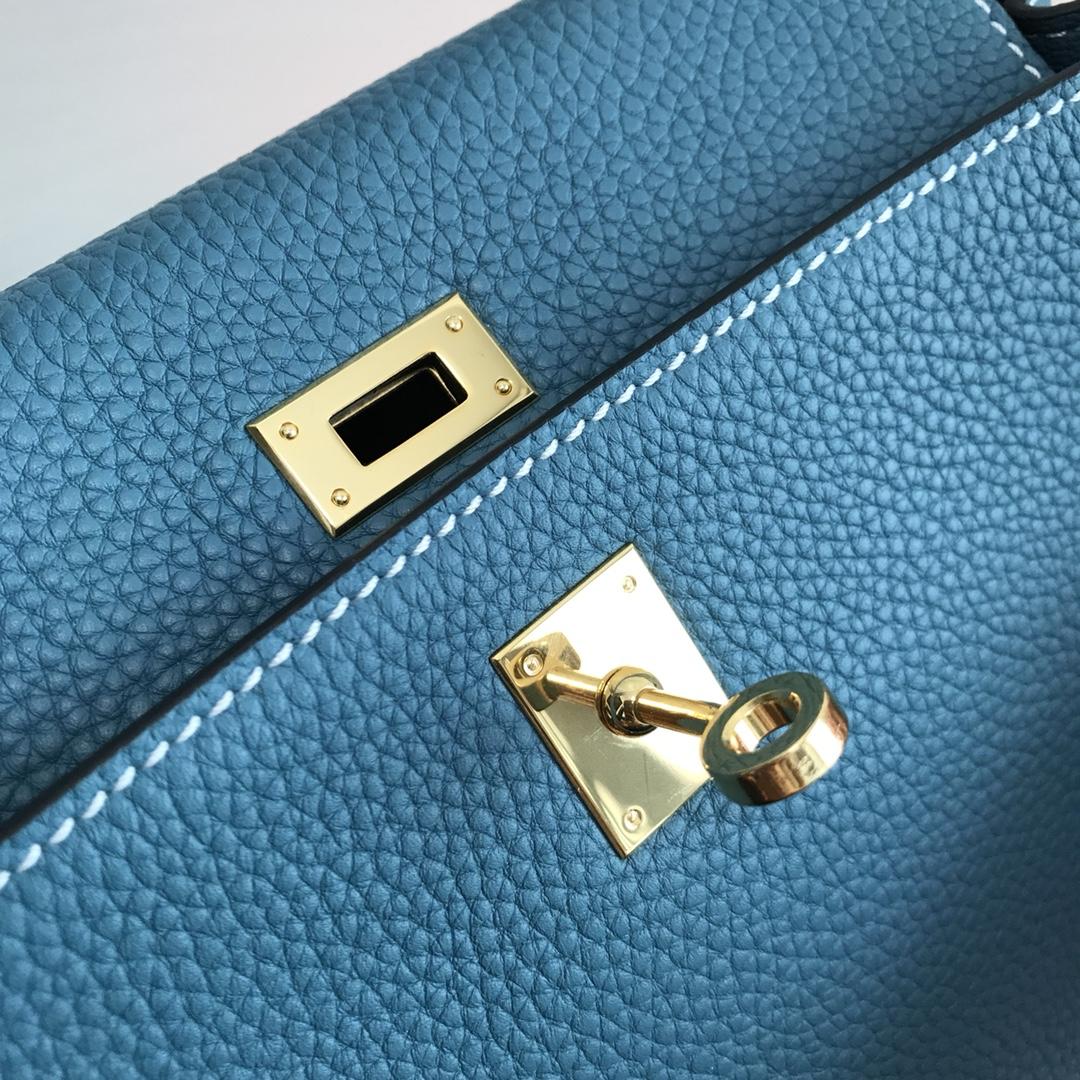 Hermes 25cm Kelly Bag Togo Leather Handbag Light Blue