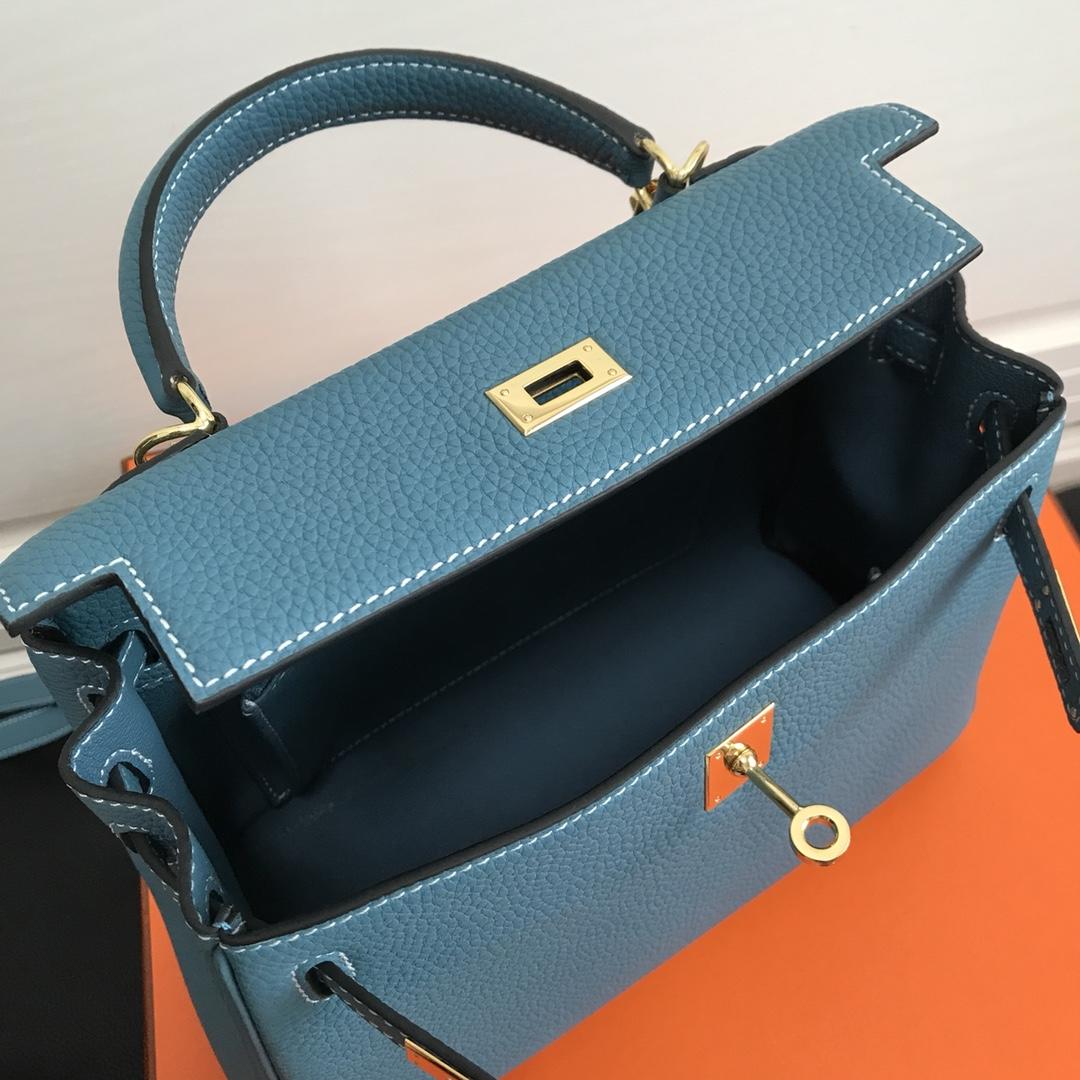 Hermes 25cm Kelly Bag Togo Leather Handbag Light Blue