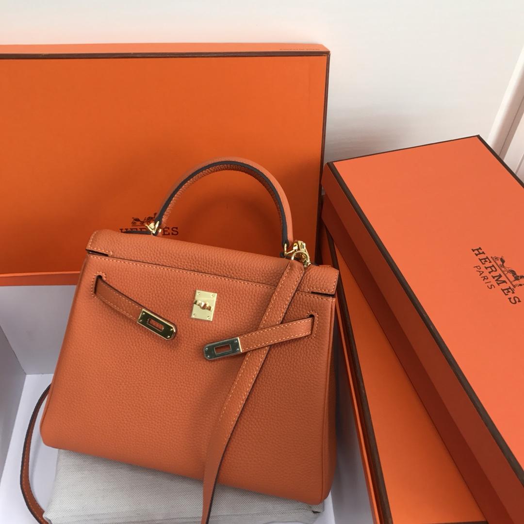 Hermes 25cm Kelly Bag Togo Leather Handbag Orange