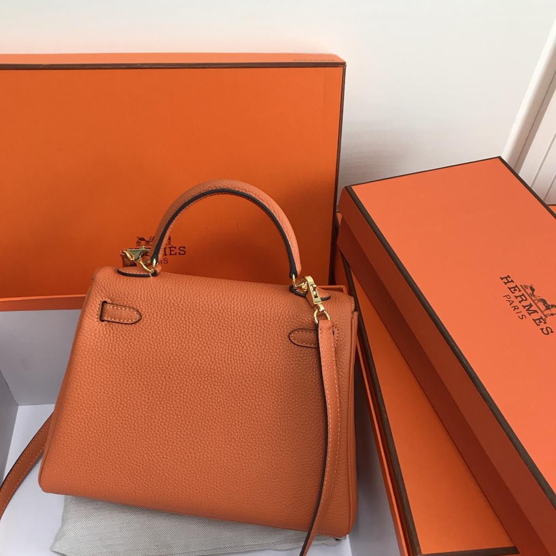 Hermes 25cm Kelly Bag Togo Leather Handbag Orange