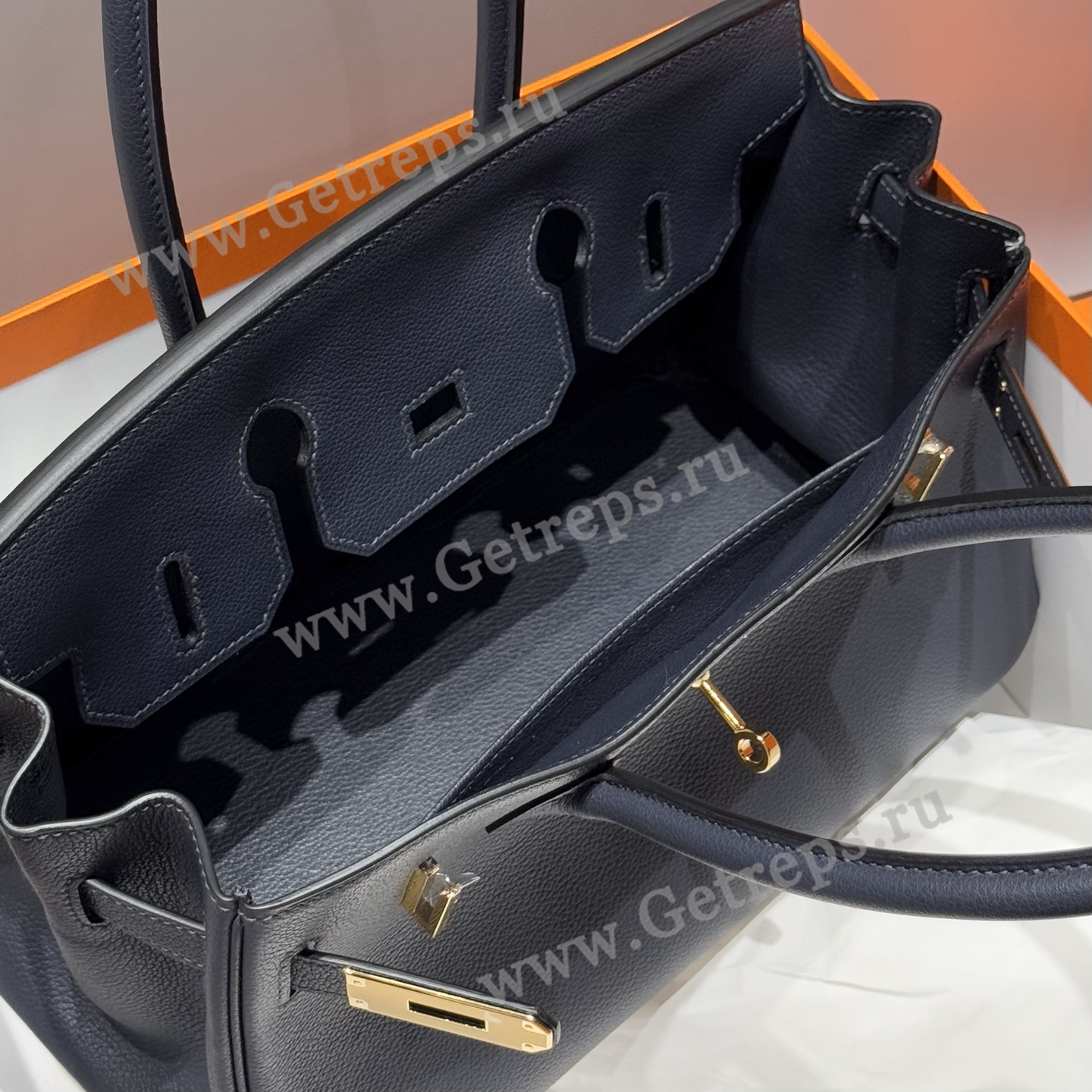 Hermes 29cm Birkin Shoulder Evercolor Leather Bieu Nult