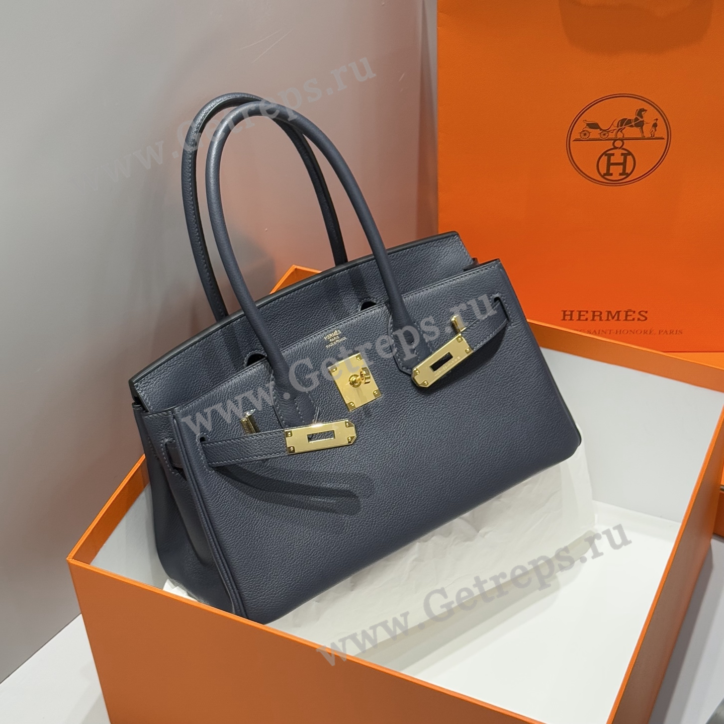 Hermes 29cm Birkin Shoulder Evercolor Leather Bieu Nult
