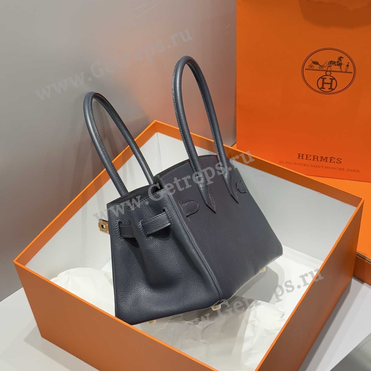 Hermes 29cm Birkin Shoulder Evercolor Leather Bieu Nult