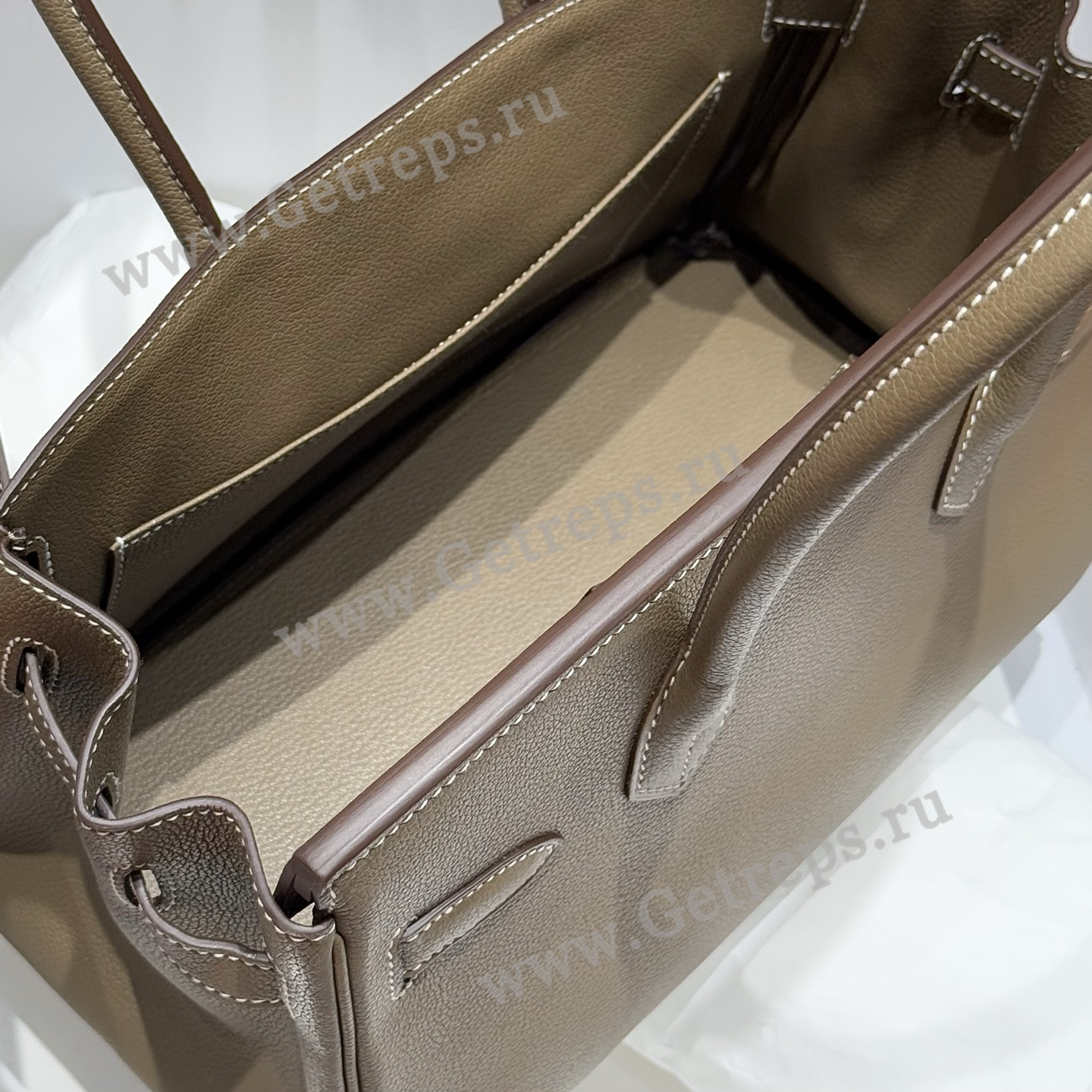 Hermes 29cm Birkin Shoulder Evercolor Leather Elephant Gray