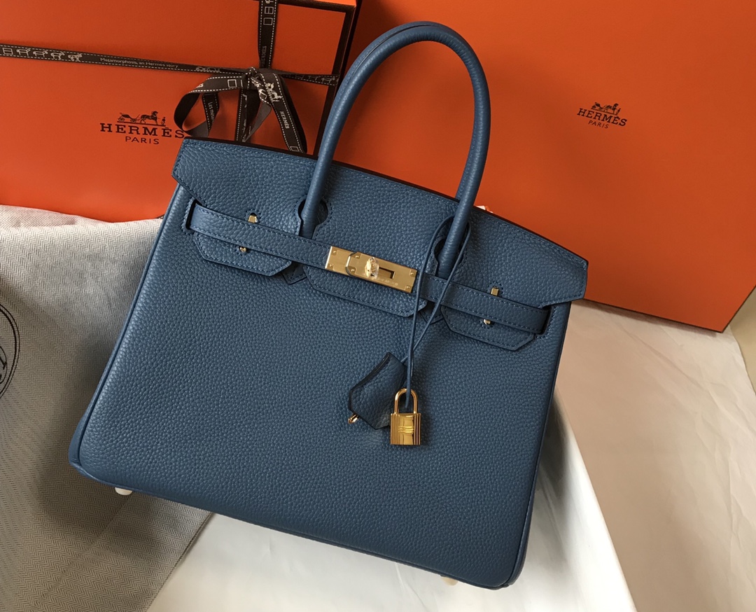 Hermes Birkin 30CM 35CM Togo Agate Blue With Gold