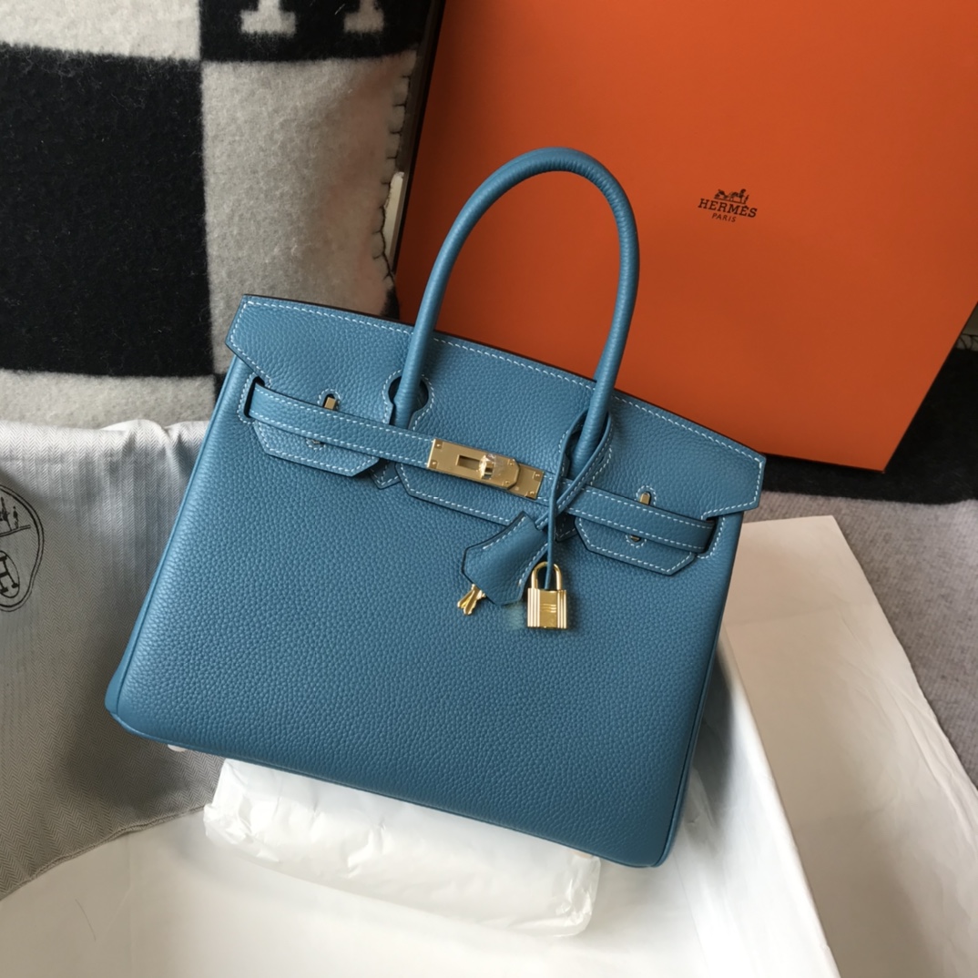 Hermes Birkin 30CM 35CM Togo Denim Blue With Gold