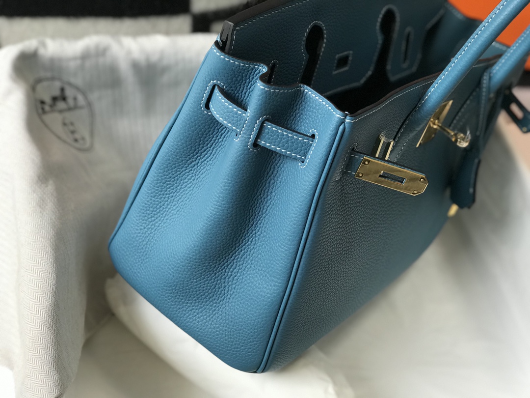 Hermes Birkin 30CM 35CM Togo Denim Blue With Gold