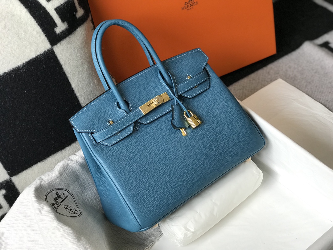 Hermes Birkin 30CM 35CM Togo Denim Blue With Gold