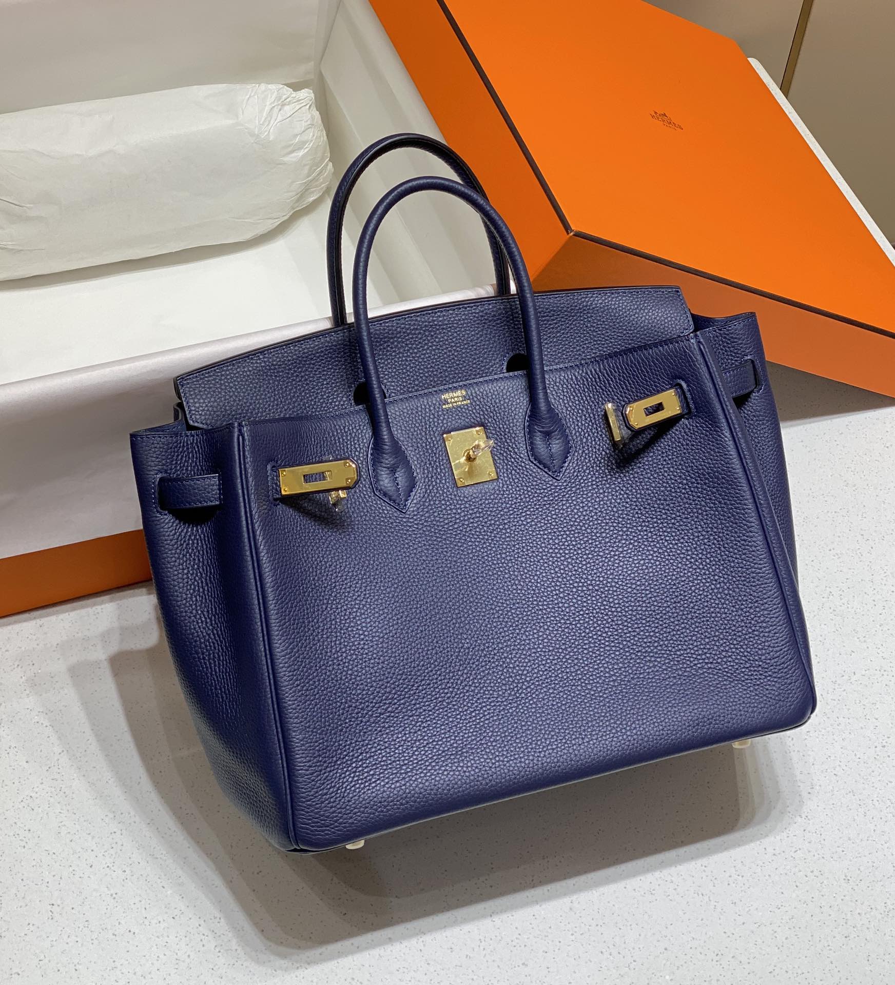 Hermes Birkin 30CM 35CM Togo Leather Milkshake Deep Blue With Gold