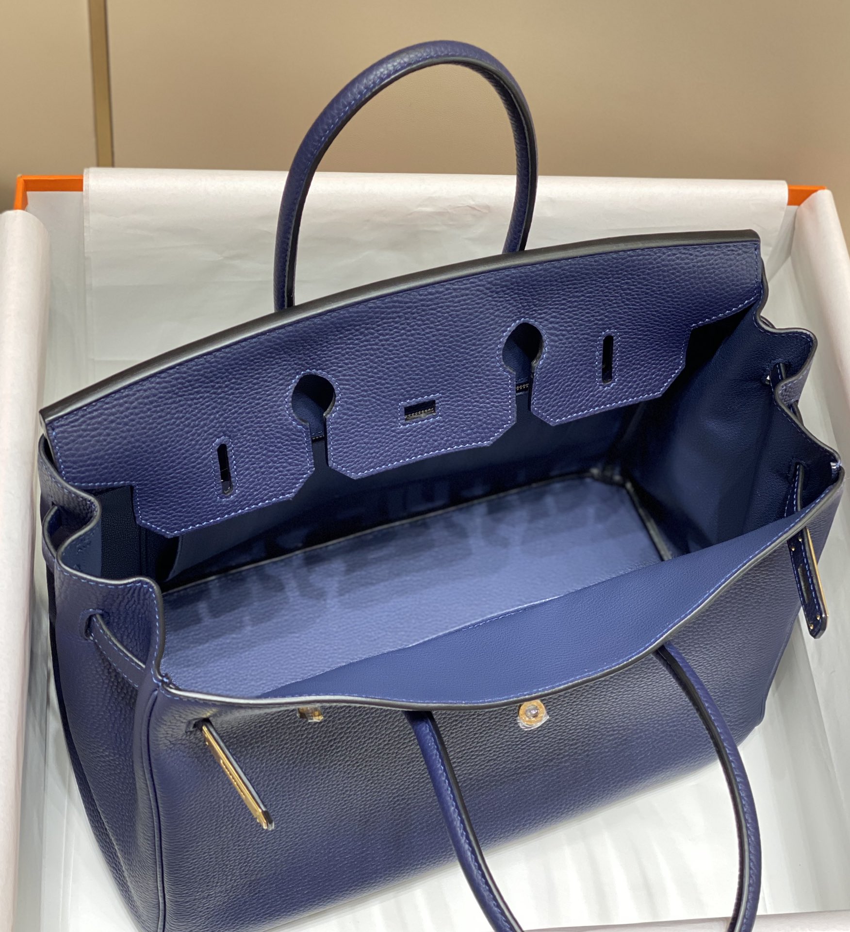 Hermes Birkin 30CM 35CM Togo Leather Milkshake Deep Blue With Gold