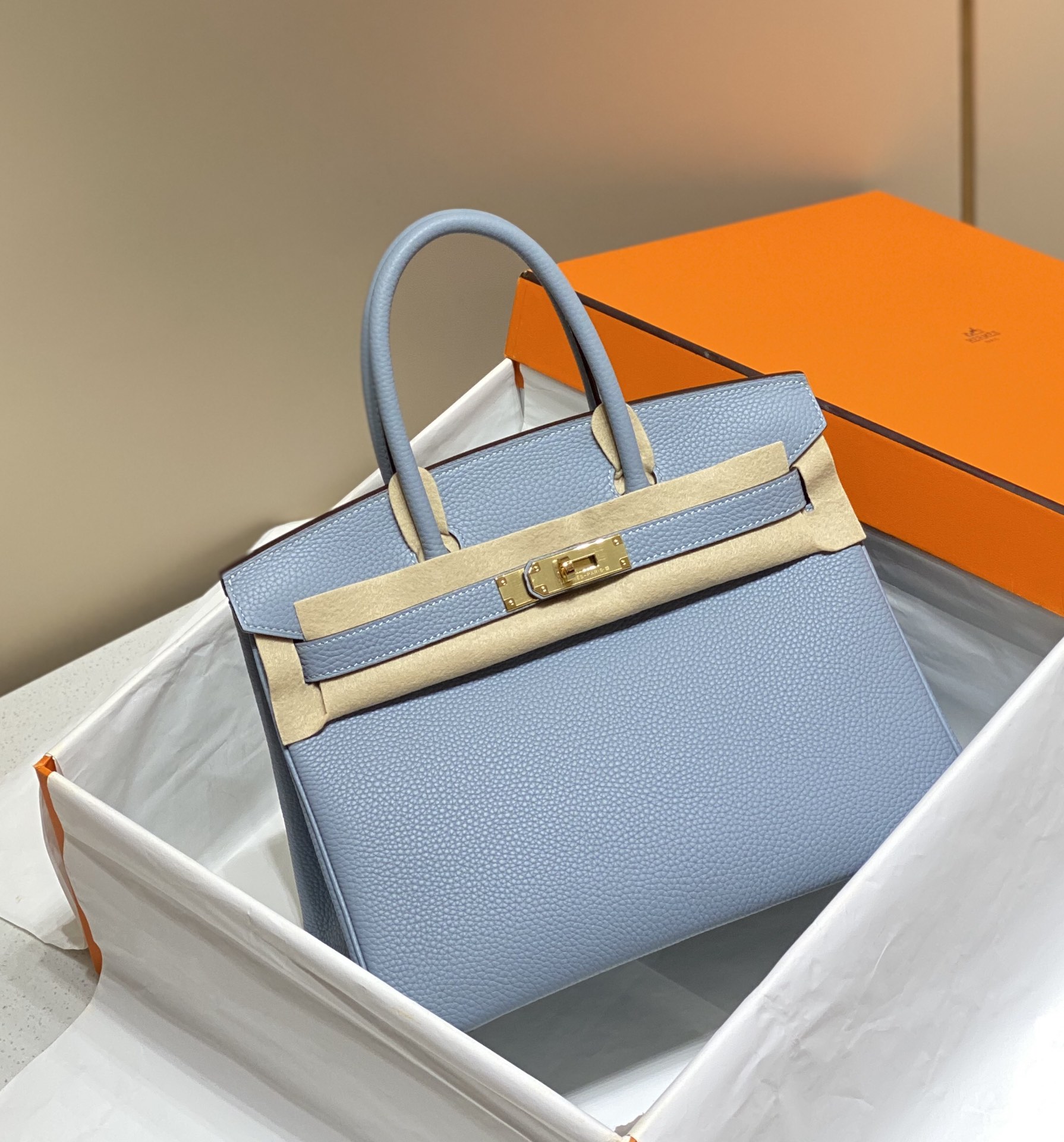 Hermes Birkin 30CM 35CM Togo Leather Milkshake Flax Blue With Gold