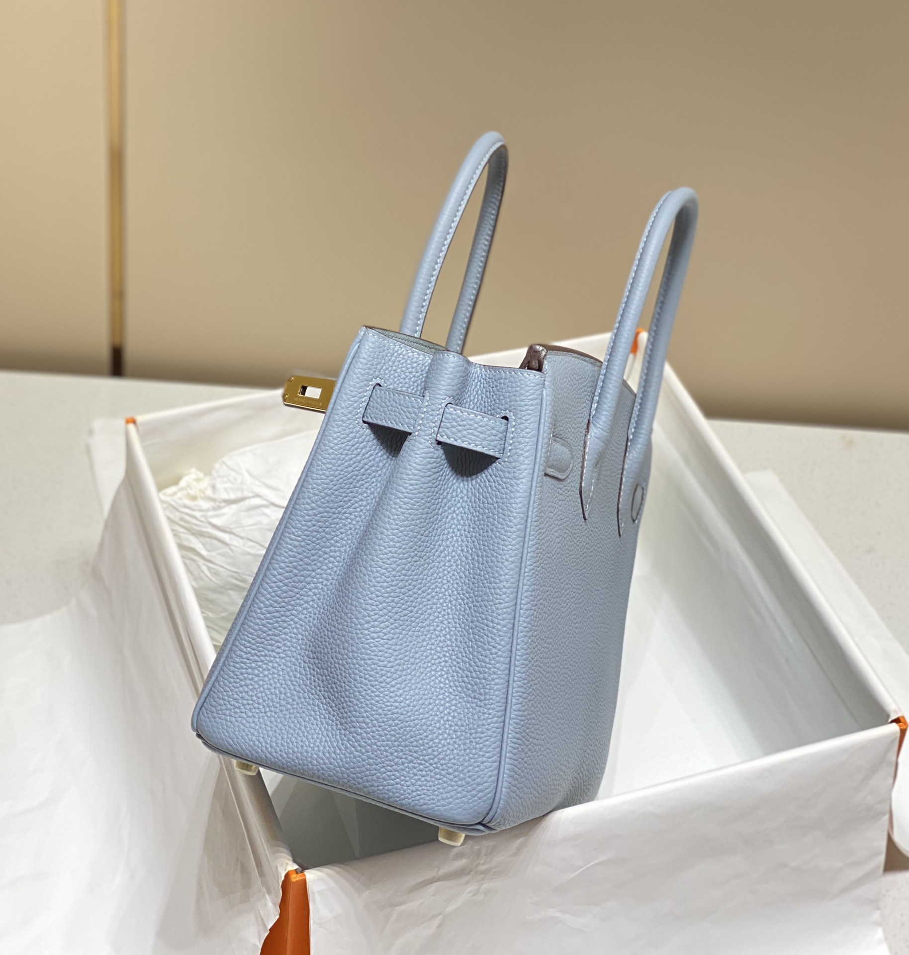 Hermes Birkin 30CM 35CM Togo Leather Milkshake Flax Blue With Gold