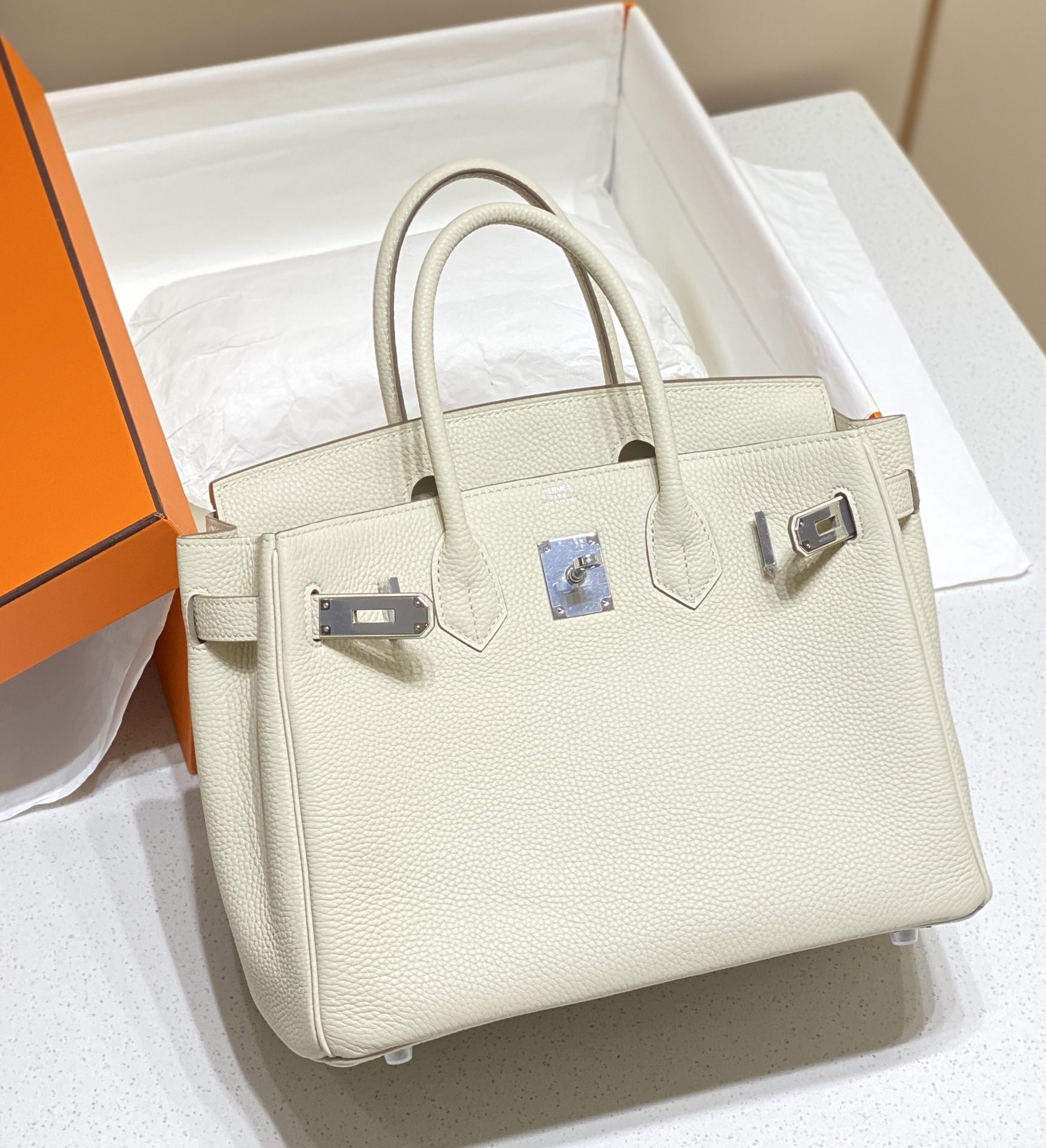 Hermes Birkin 30CM 35CM Togo Leather Milkshake White With Silver