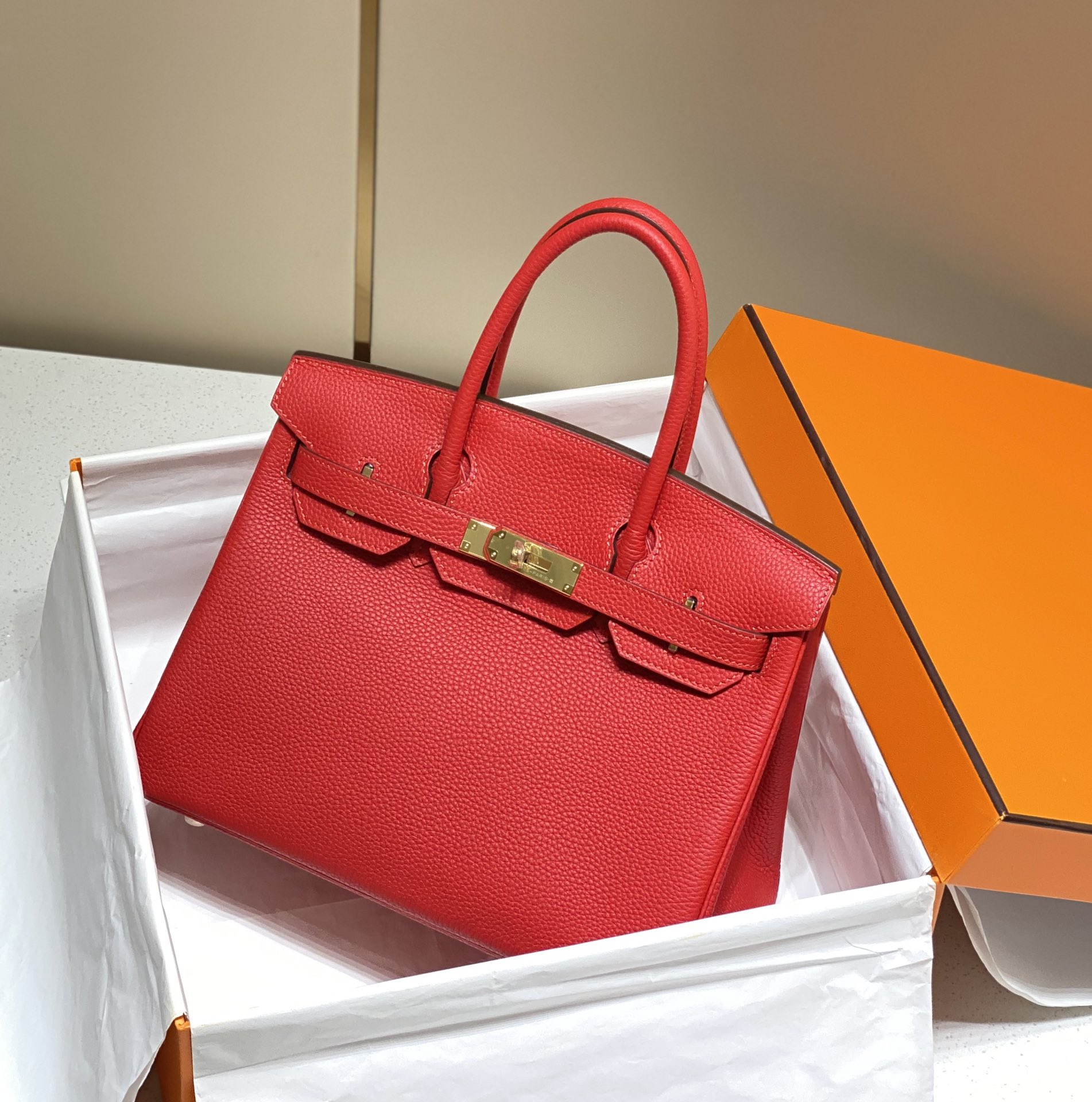 Hermes Birkin 30CM 35CM Togo Leather Milkshake chinese Red With Gold