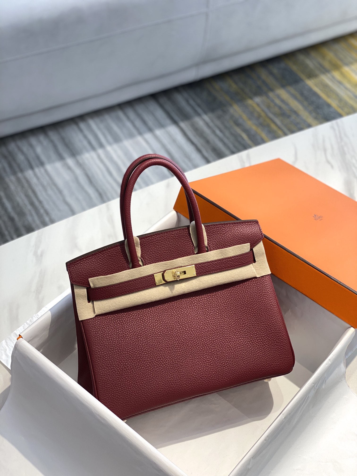 Hermes Birkin 30CM 35CM Togo Leather Red Bordeaux With Gold