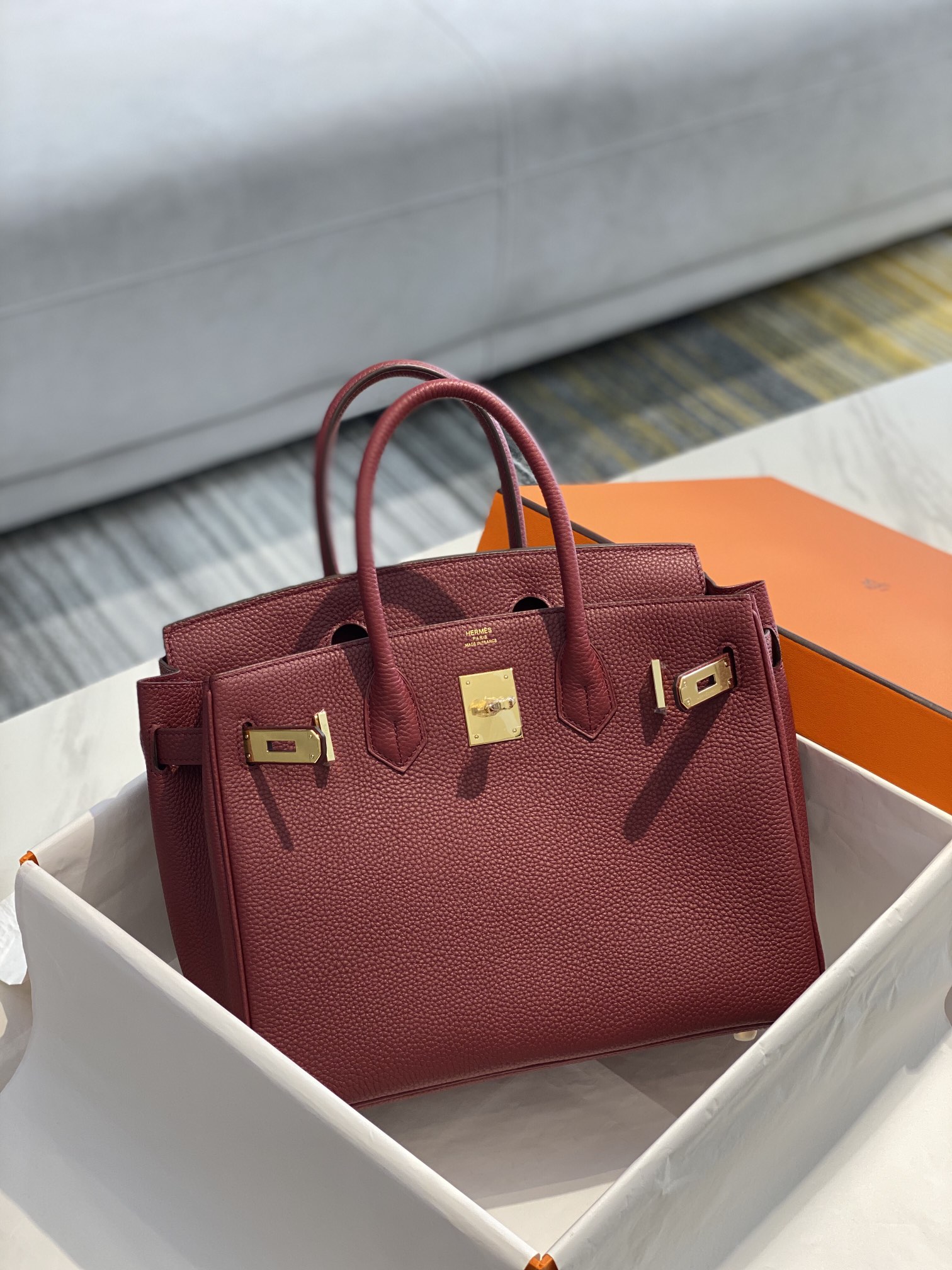 Hermes Birkin 30CM 35CM Togo Leather Red Bordeaux With Gold