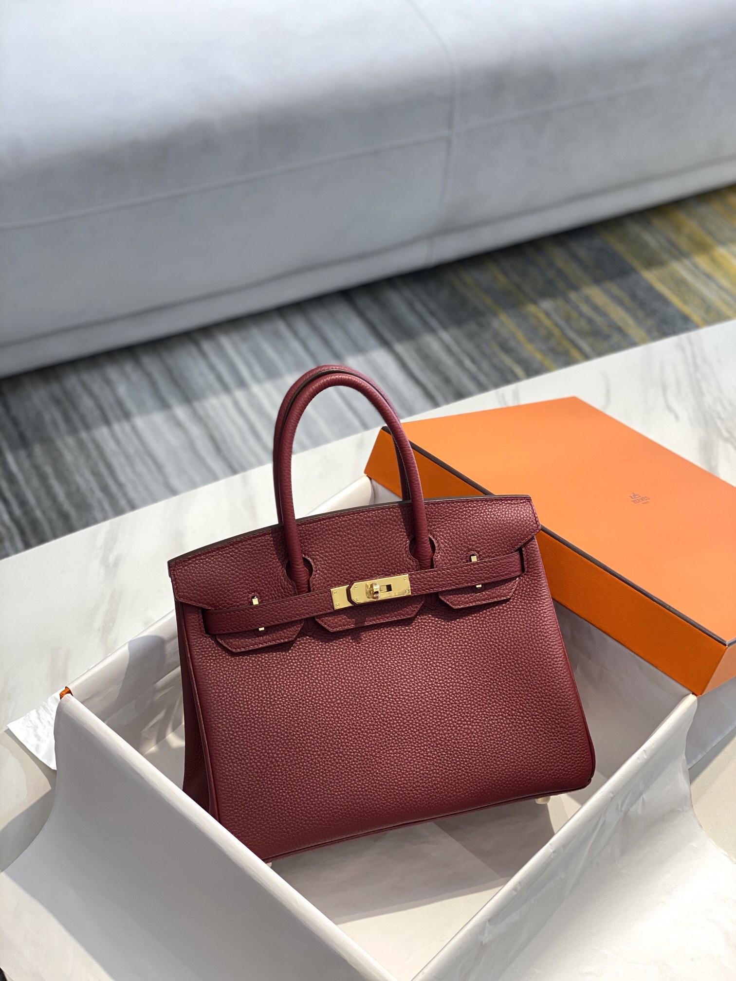 Hermes Birkin 30CM 35CM Togo Leather Red Bordeaux With Gold