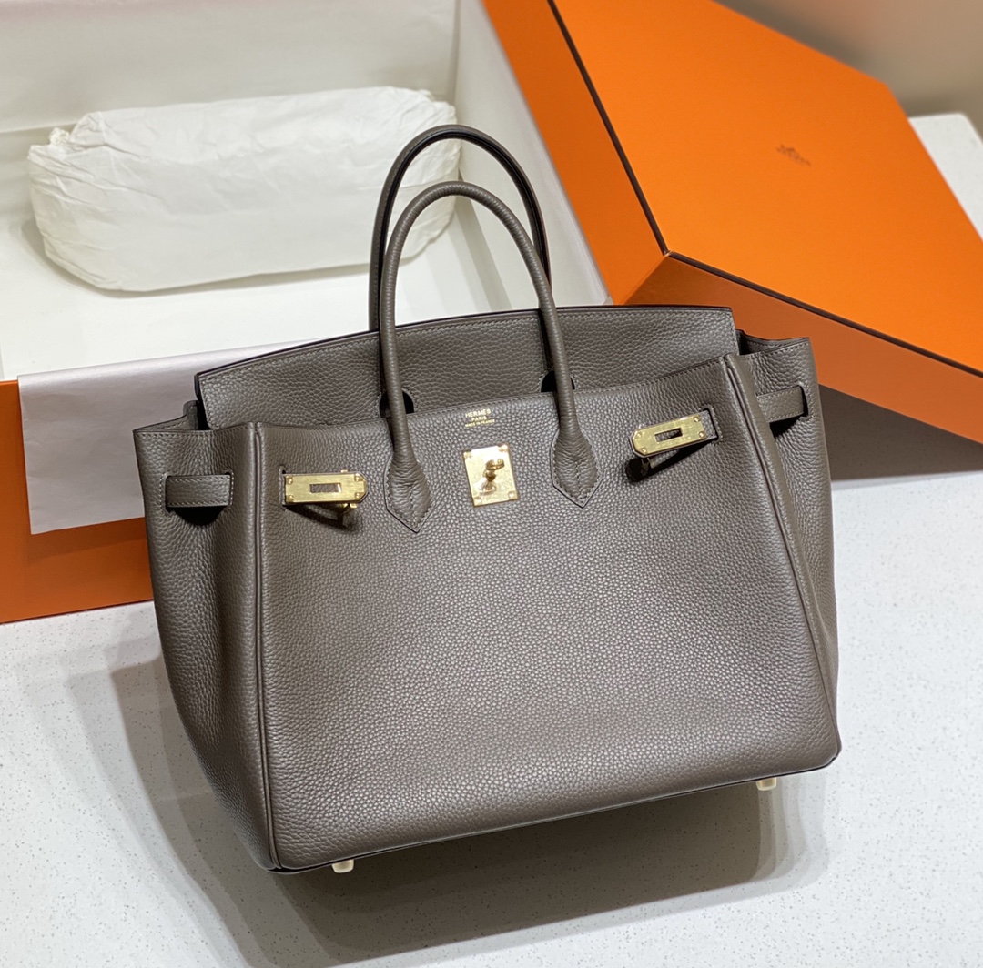 Hermes Birkin 30CM 35CM Togo Leather Tin Grey With Gold