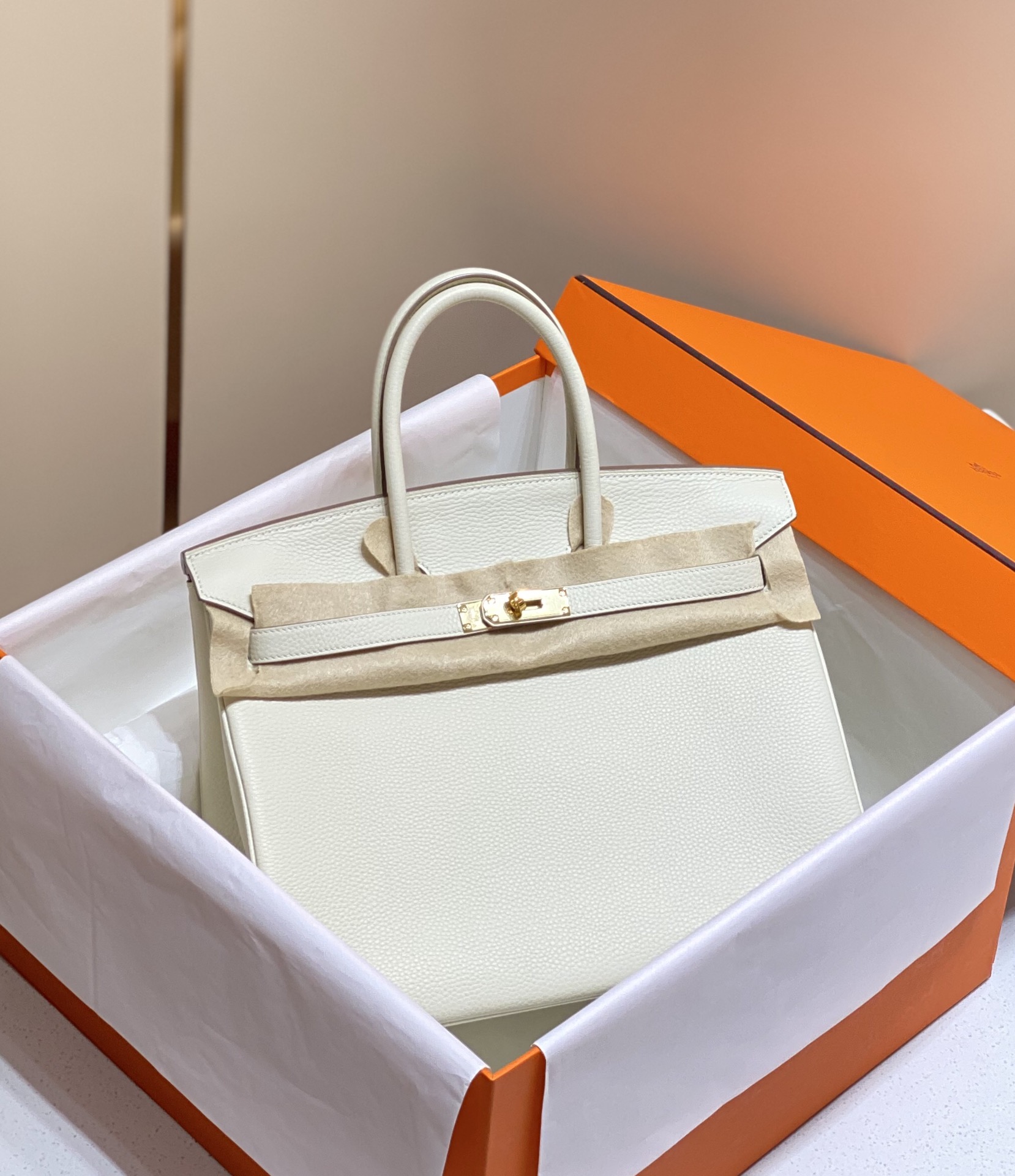 Hermes Birkin 30CM 35CM Togo Leather White With Gold