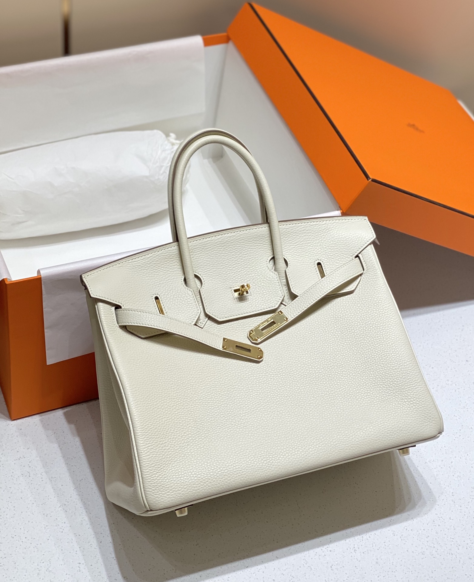 Hermes Birkin 30CM 35CM Togo Leather White With Gold