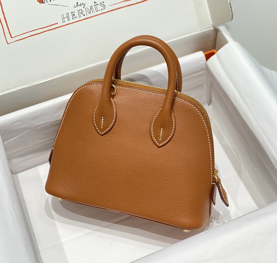 Hermes Bolide 1923 Mini Handmade Bag Calfskin in Brown With Gold