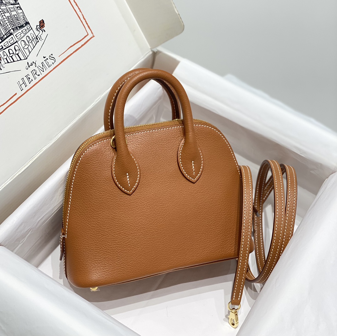 Hermes Bolide 1923 Mini Handmade Bag Calfskin in Brown With Gold