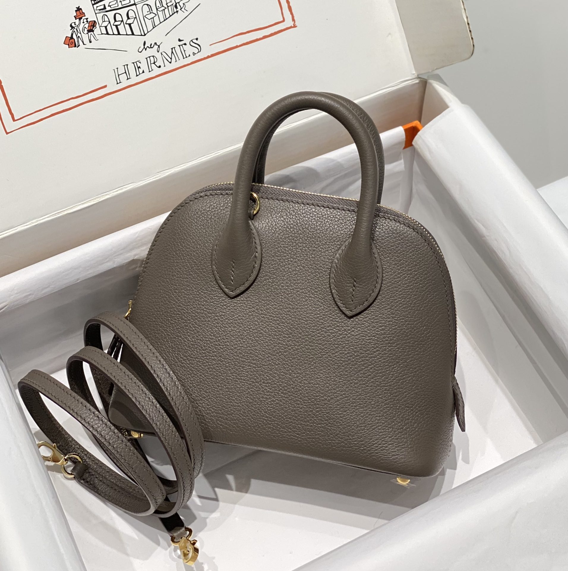 Hermes Bolide 1923 Mini Handmade Bag Calfskin in Dark Grey