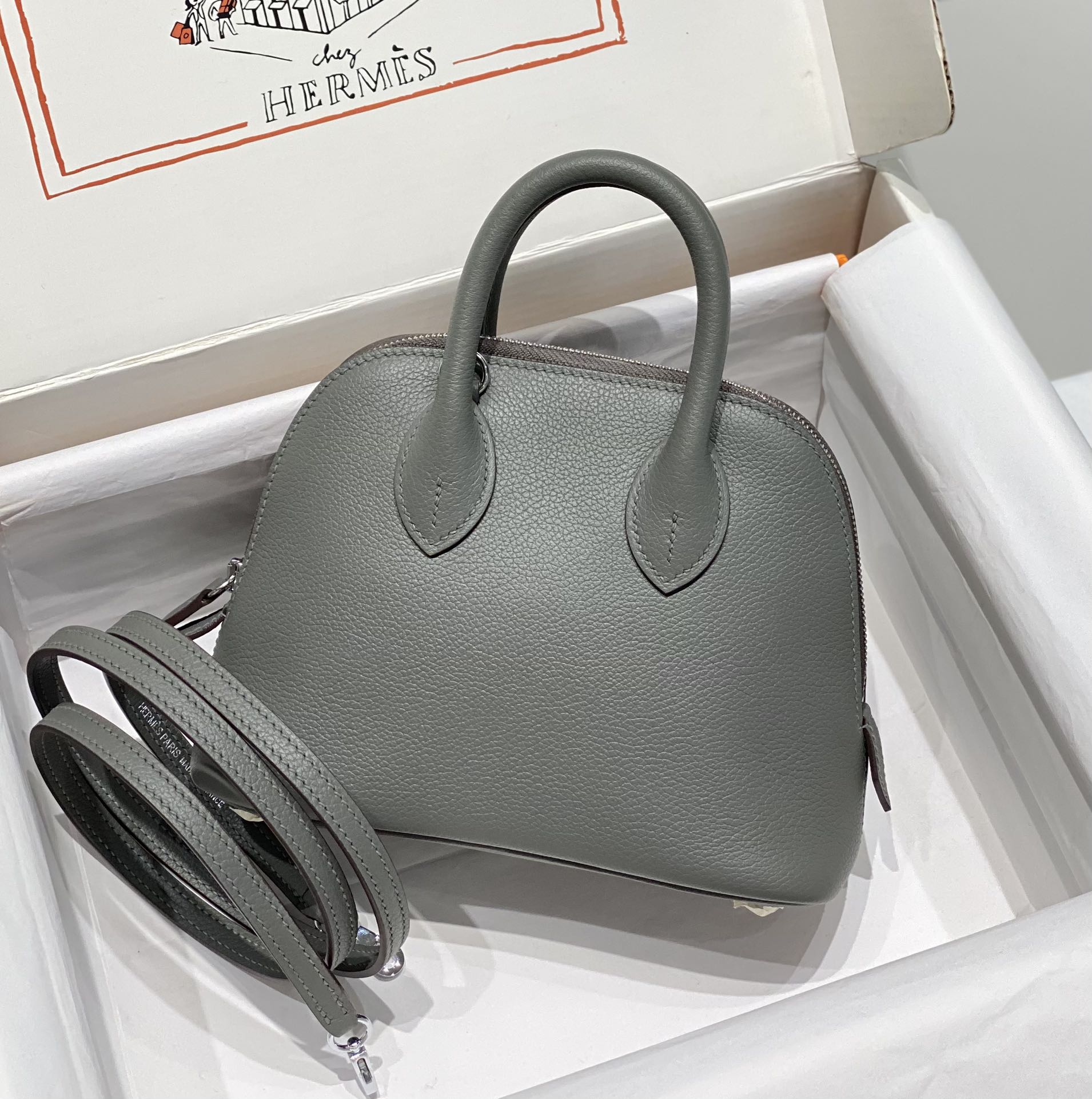 Hermes Bolide 1923 Mini Handmade Bag Calfskin in Grey