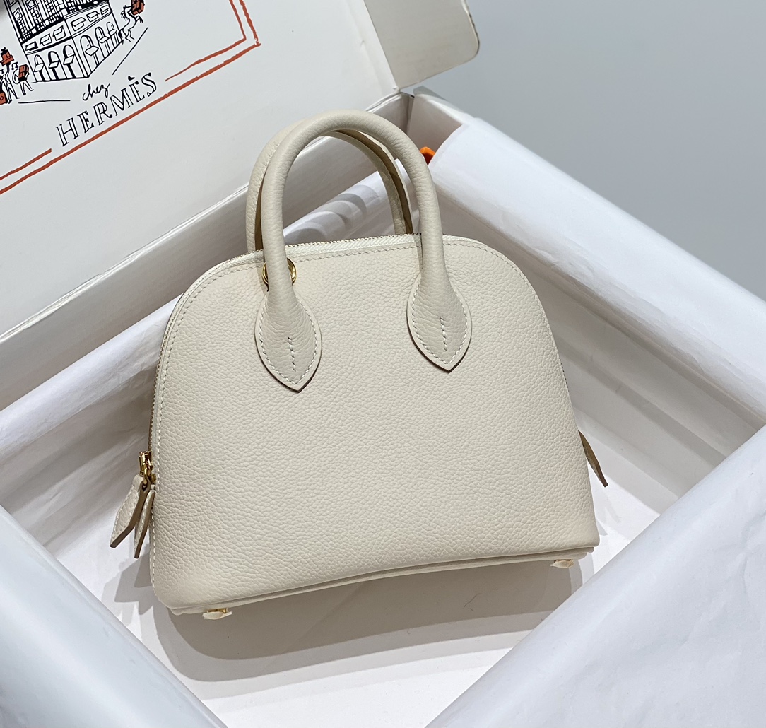 Hermes Bolide 1923 Mini Handmade Bag Calfskin in Milkshake White With Gold