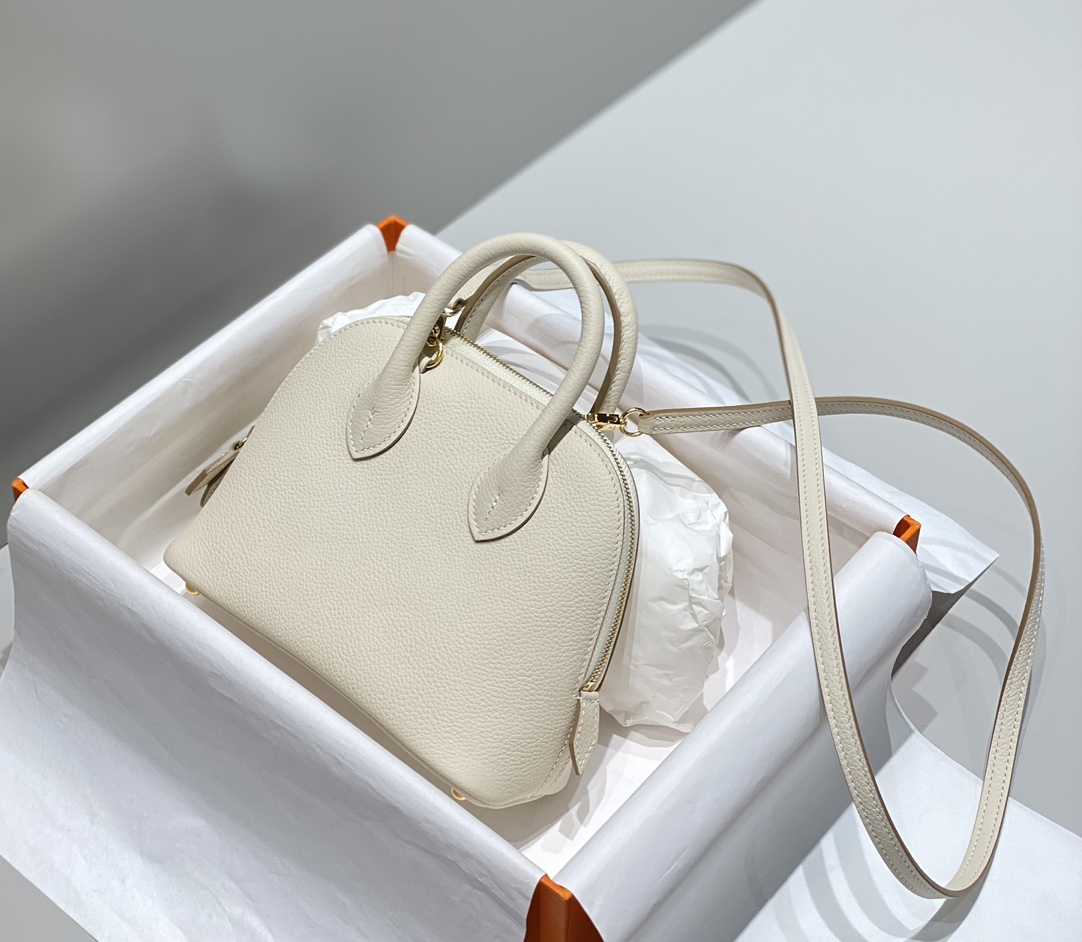 Hermes Bolide 1923 Mini Handmade Bag Calfskin in Milkshake White With Gold