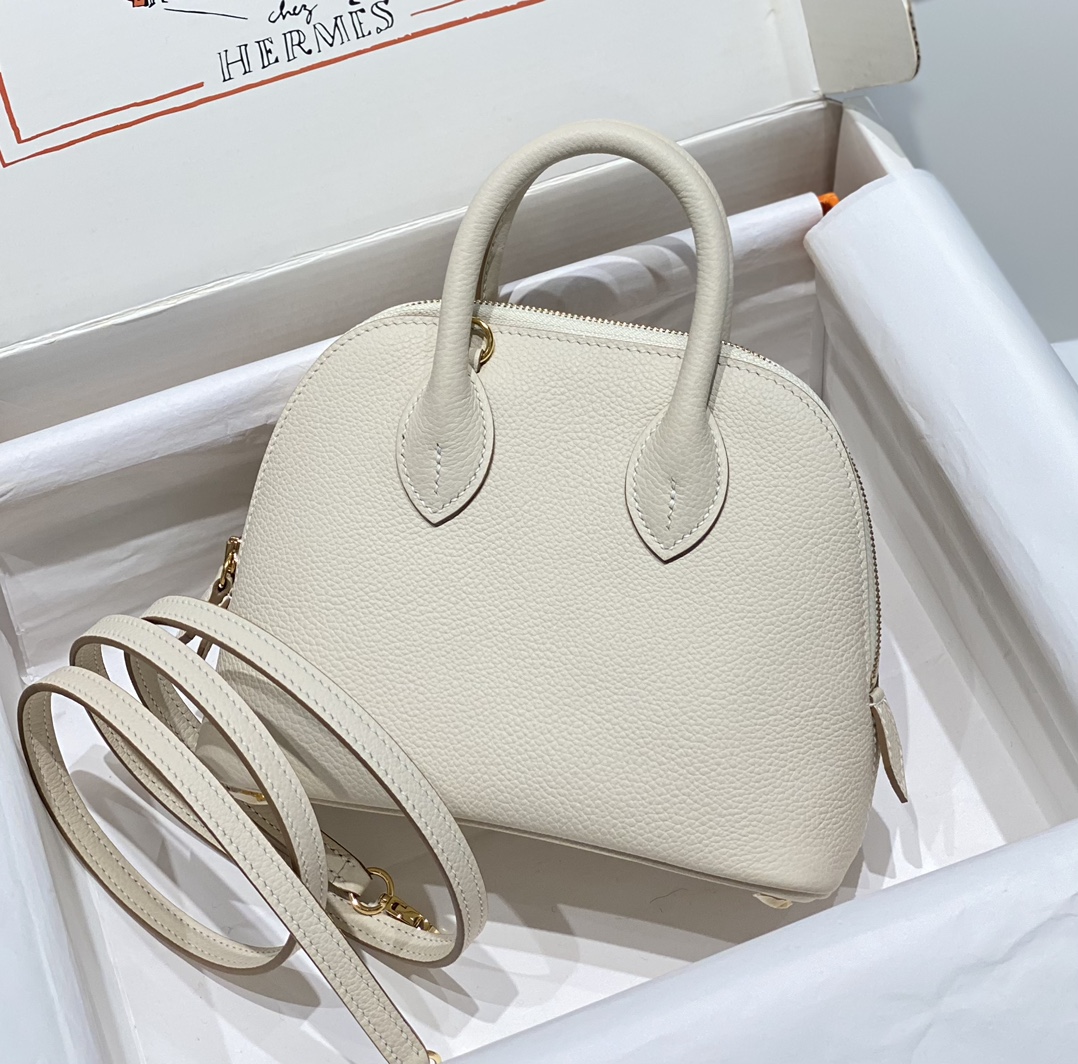 Hermes Bolide 1923 Mini Handmade Bag Calfskin in Milkshake White With Gold