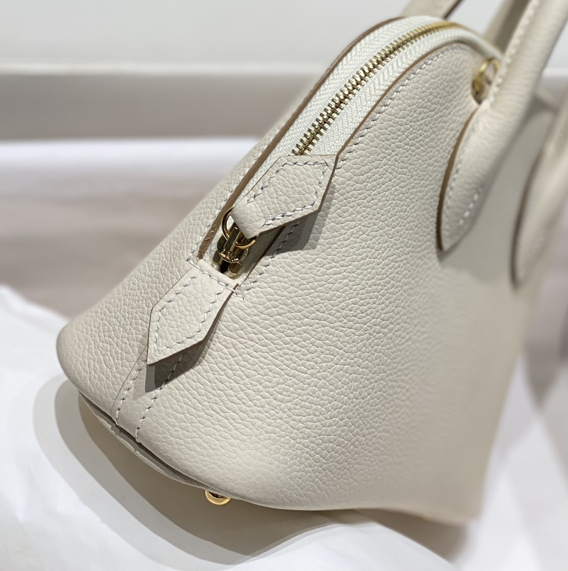 Hermes Bolide 1923 Mini Handmade Bag Calfskin in Milkshake White With Gold