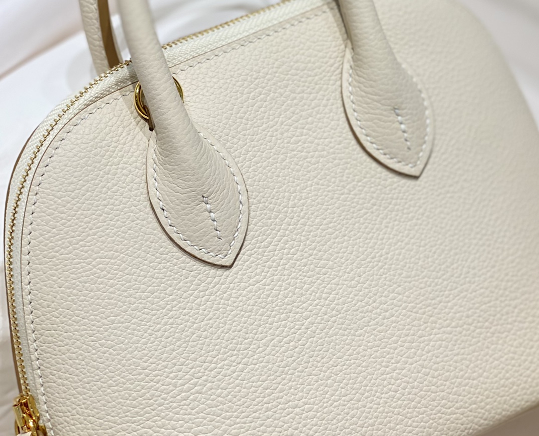 Hermes Bolide 1923 Mini Handmade Bag Calfskin in Milkshake White With Gold