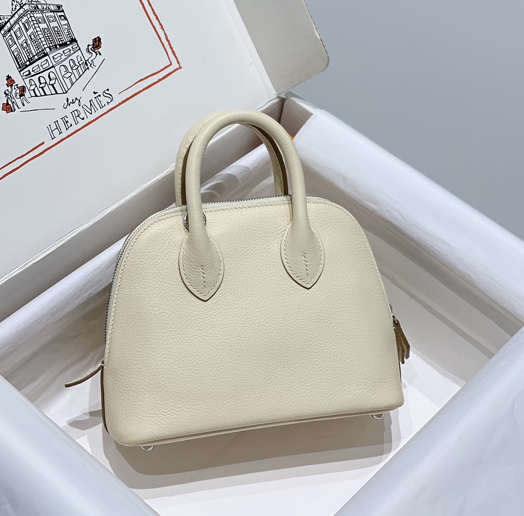 Hermes Bolide 1923 Mini Handmade Bag Calfskin in Milkshake White With Silver